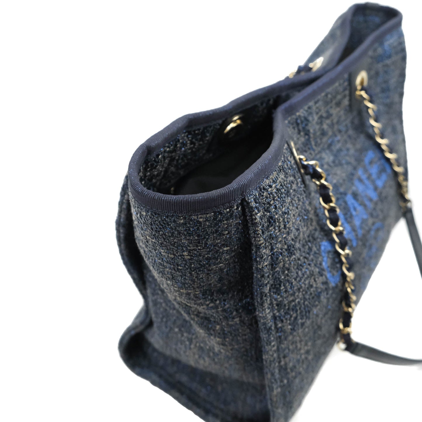 Chanel Medium Deauville Tote Navy Canvas Gold Hardware