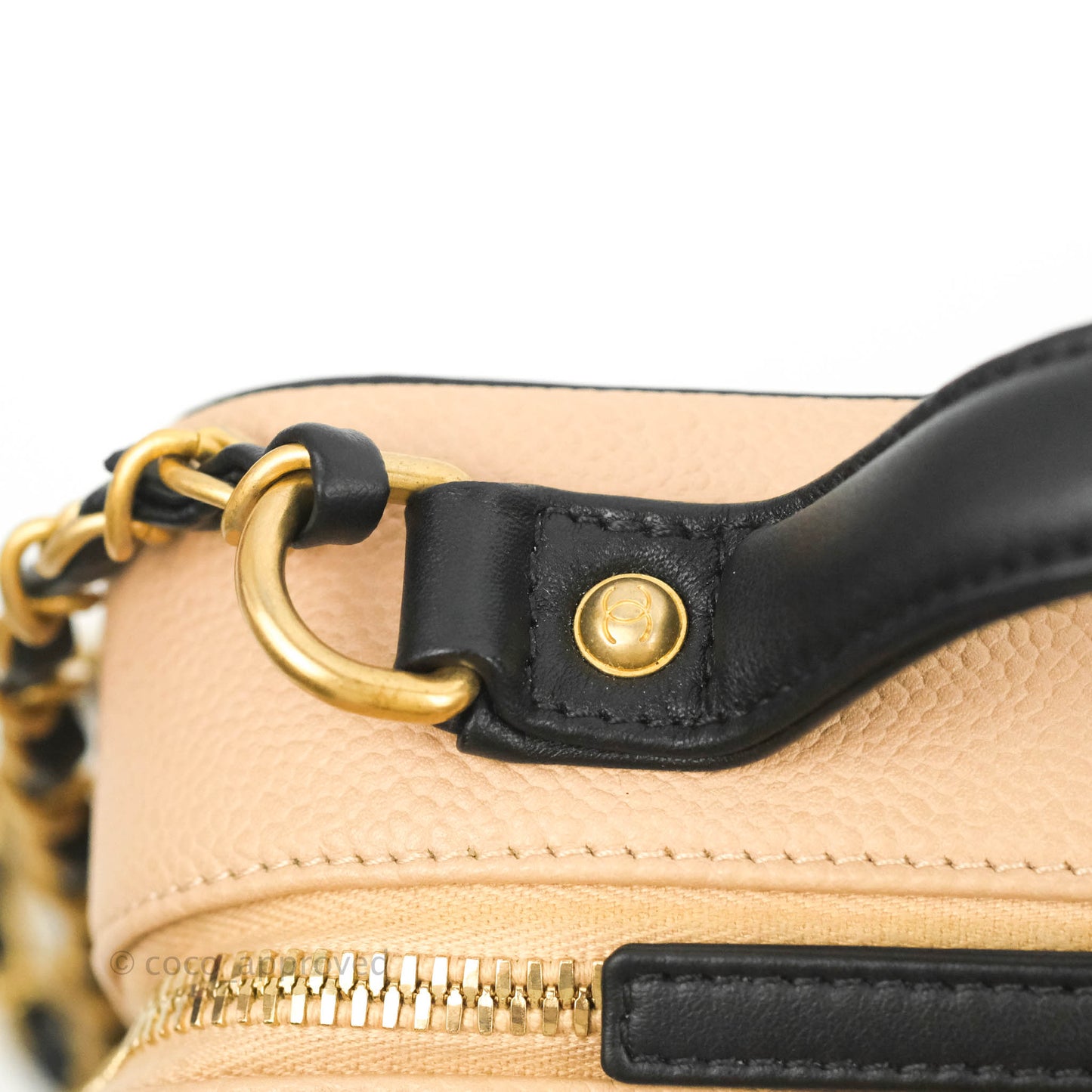 Chanel Quilted Medium CC Filigree Vanity Case Beige Caviar Aged Gold Hardware