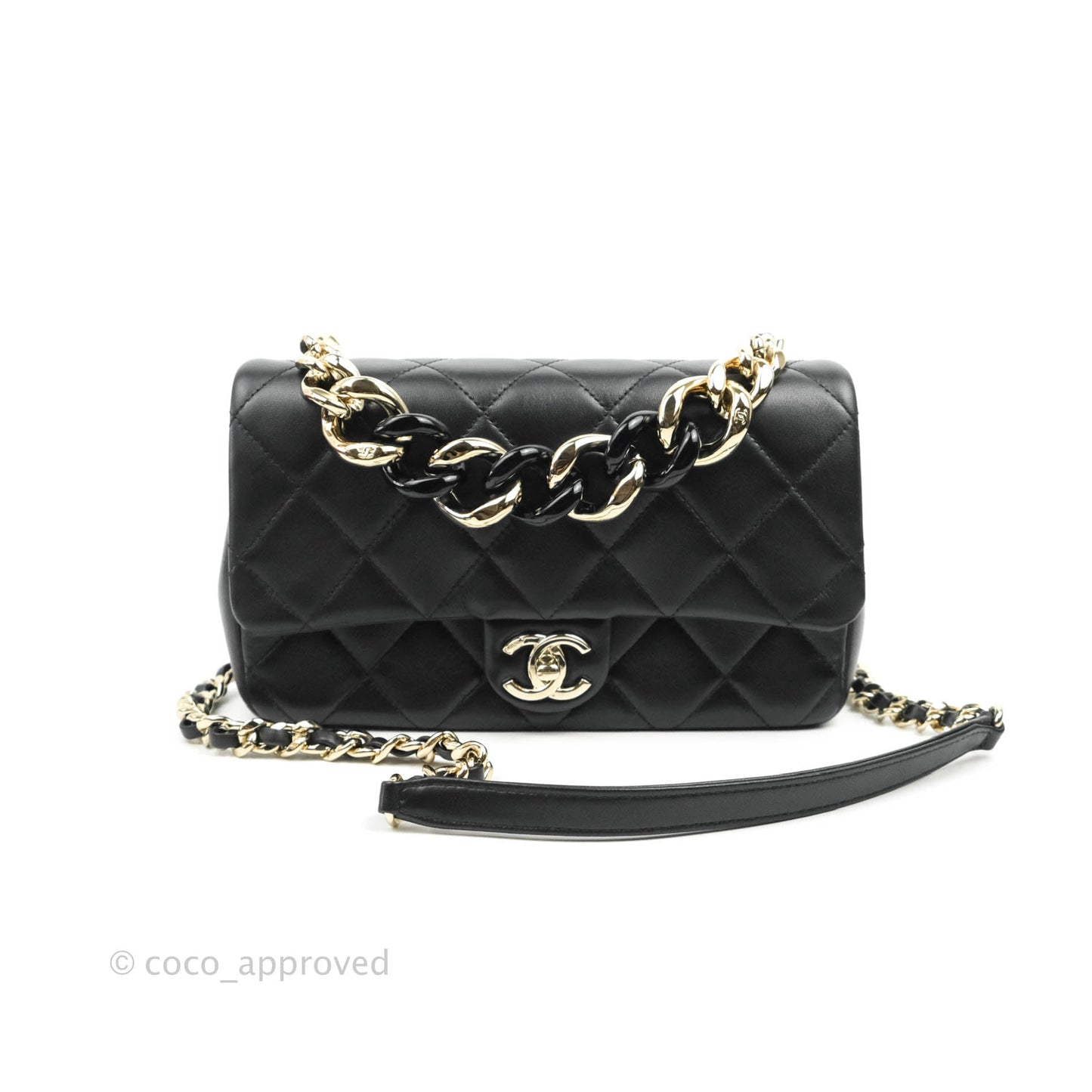 Chanel Quilted Large Resin Bi-Color Chain Flap Bag Black Lambskin