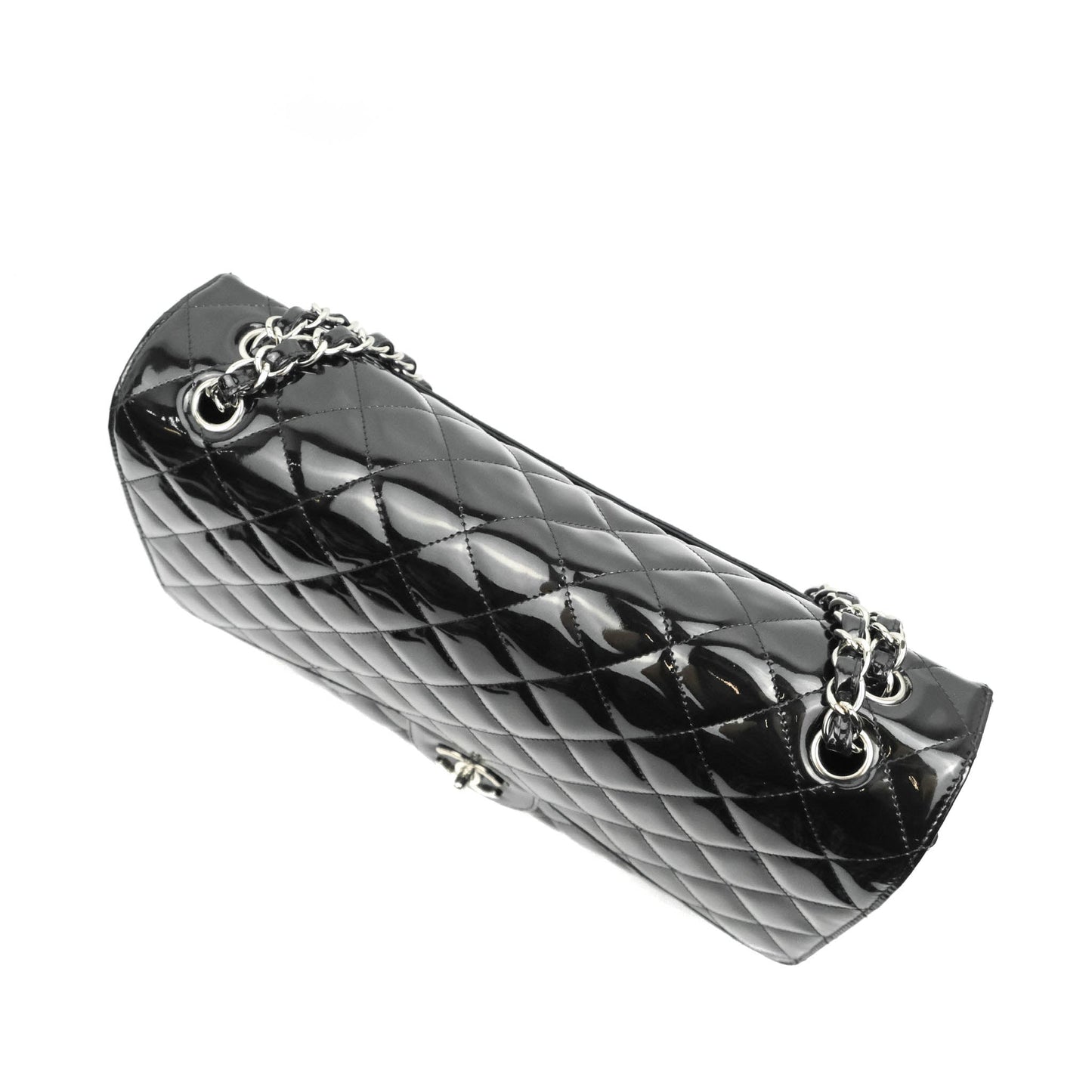 Chanel Quilted Maxi Single Flap Black Patent Silver Hardware