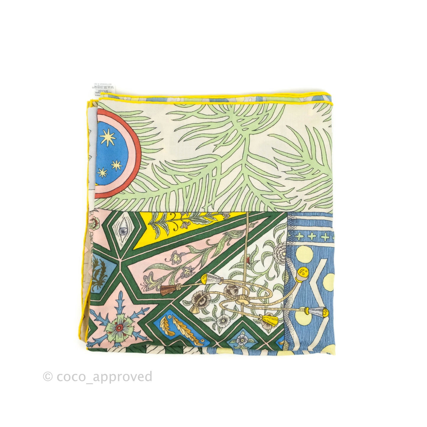 Hermès La Danse Des Amazones Shawl 140 Vert / Bleu / Jaune