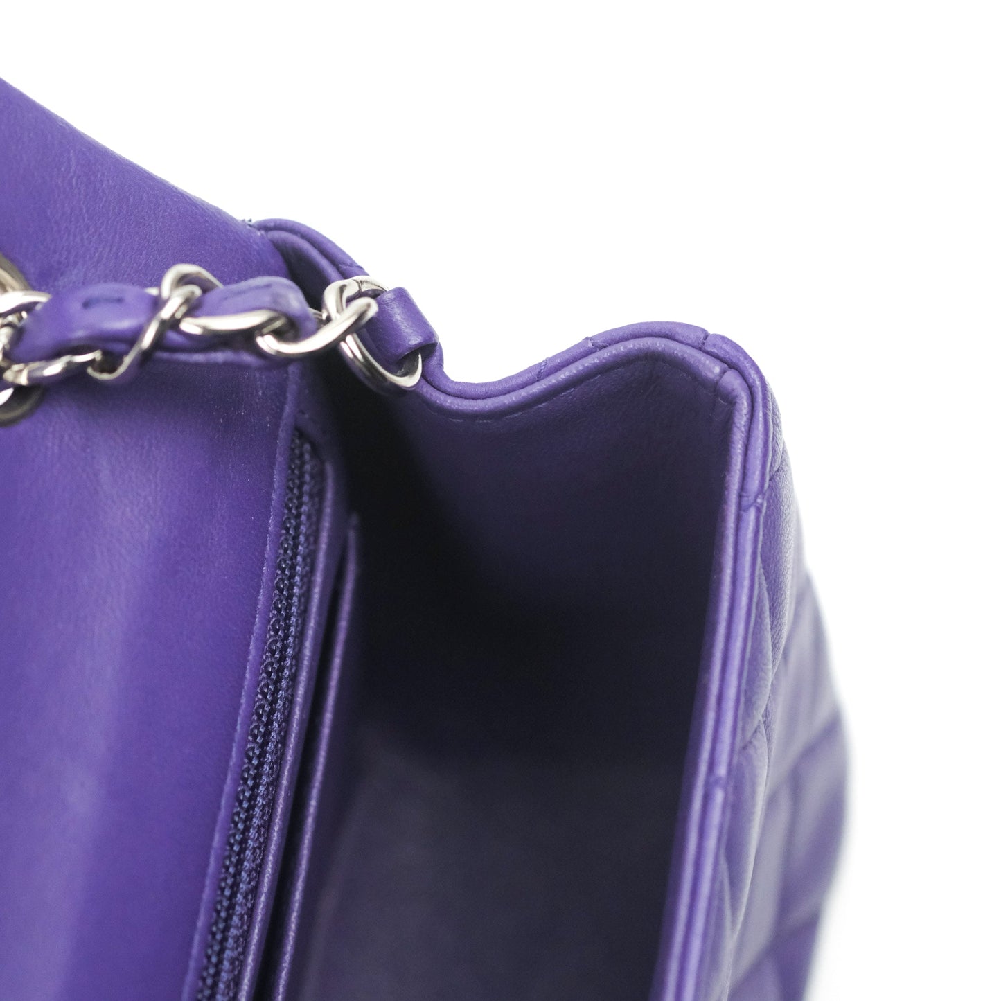 Chanel Quilted Mini Rectangular Flap Purple Lambskin Silver Hardware