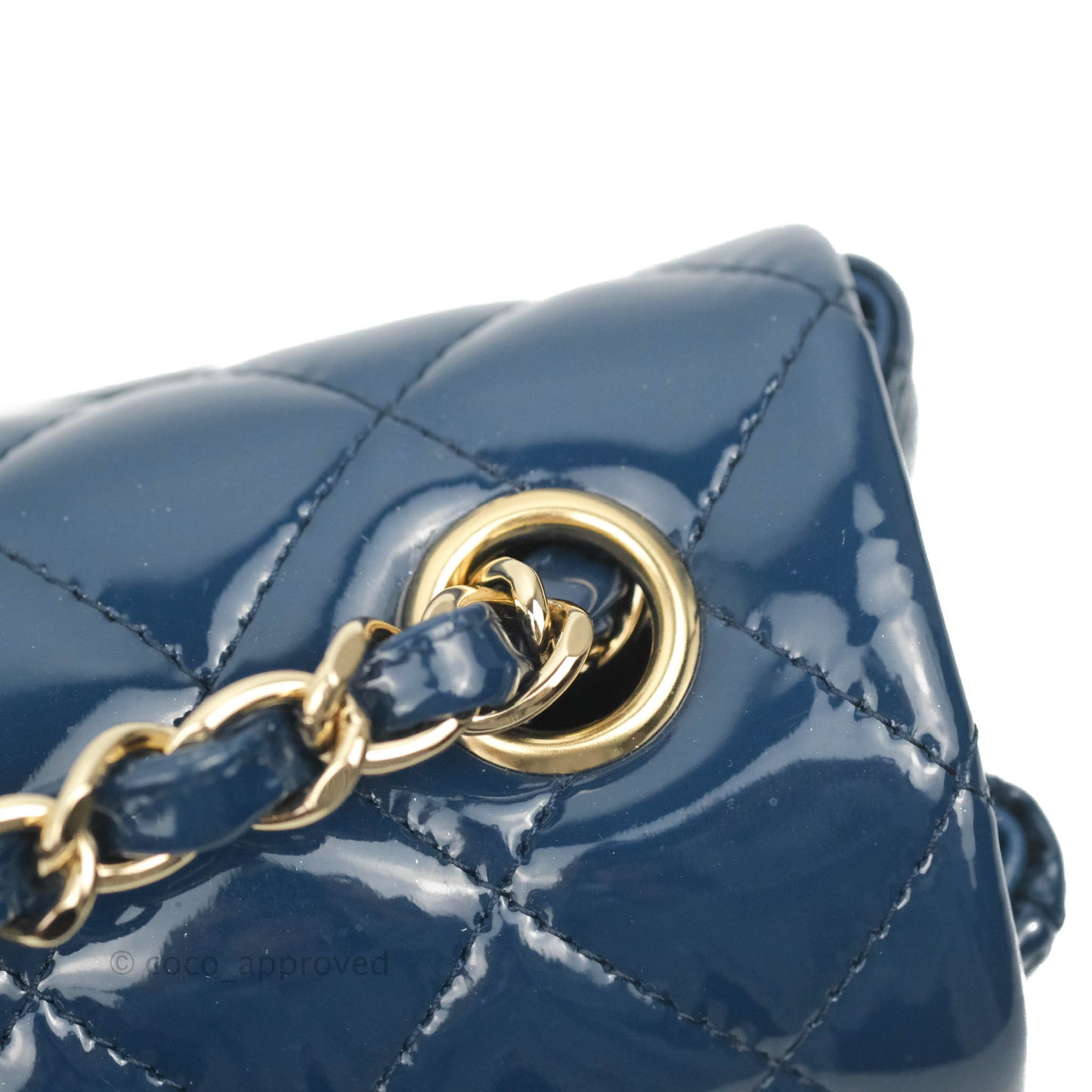 Chanel Quilted Mini Rectangular Flap Navy Patent Leather Gold Hardware