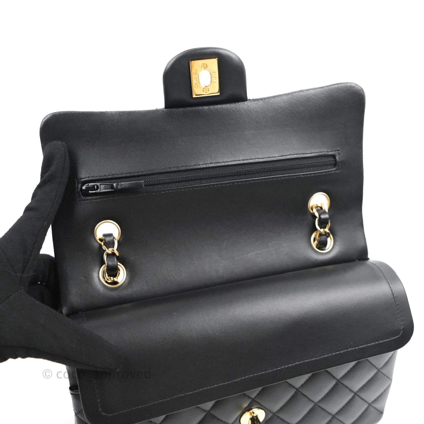 Chanel Small Classic Quilted Flap Black Lambskin Gold Hardware