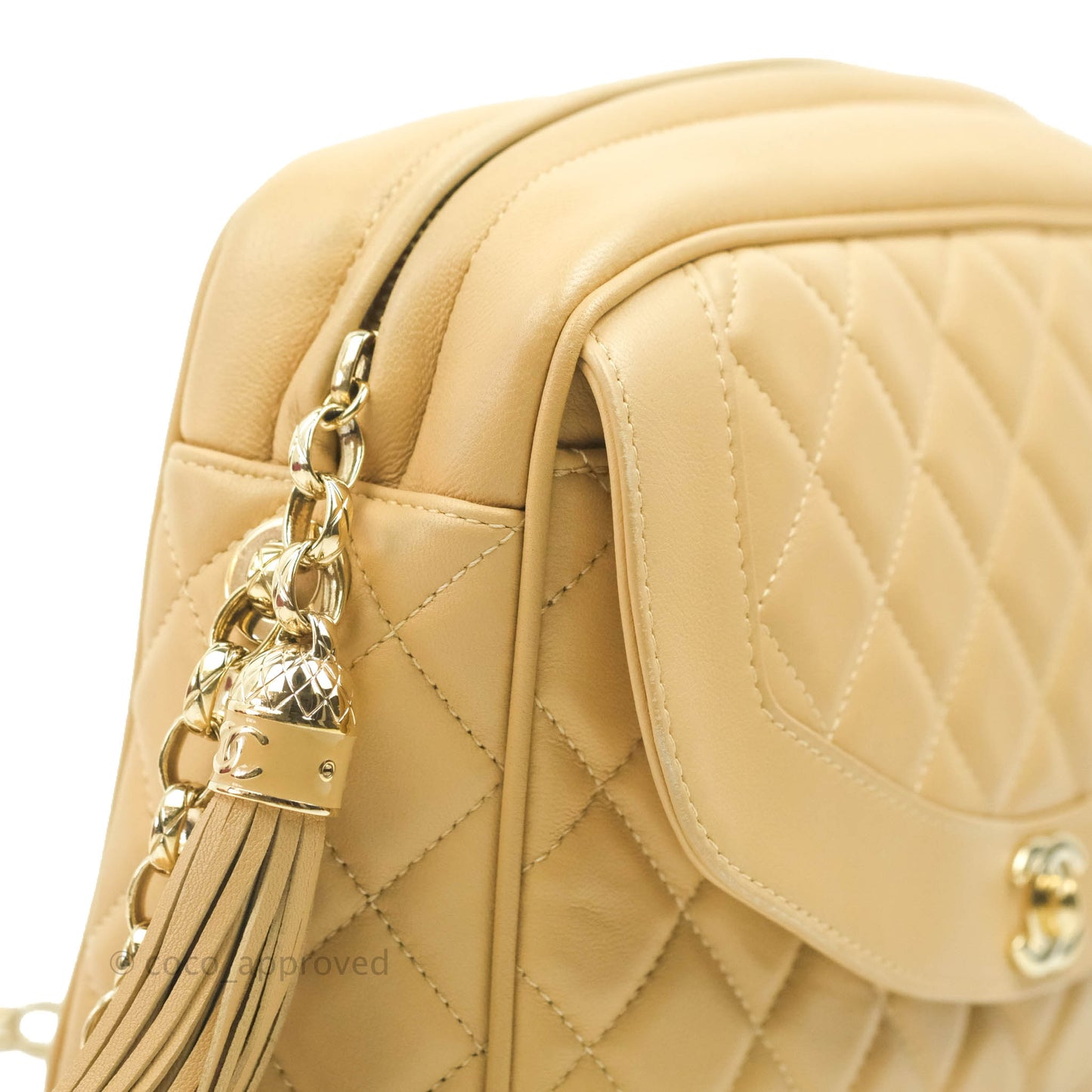 Chanel Calfskin Coco Vintage Camera Case Beige Gold Hardware