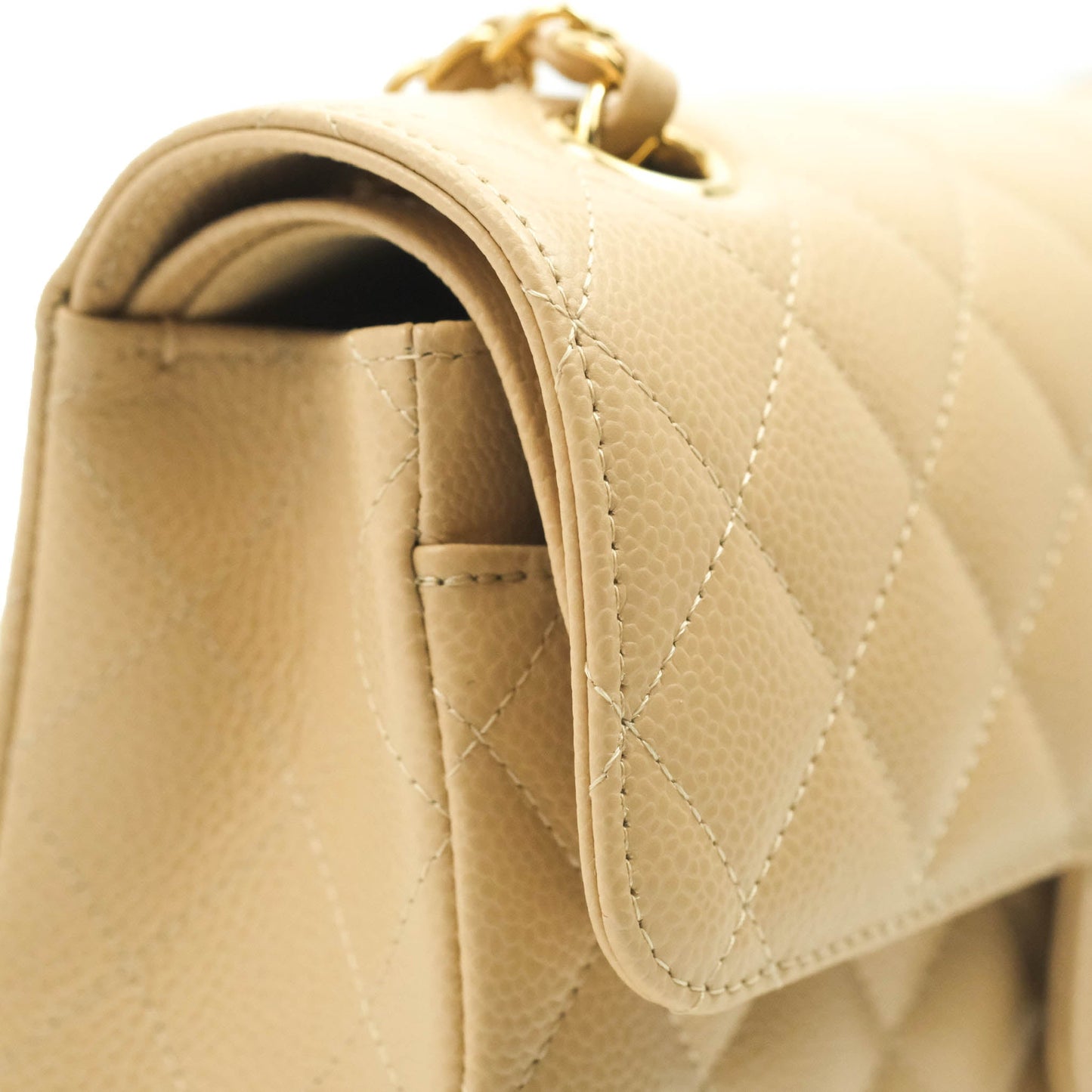 Chanel Small Classic Quilted Flap Beige Caviar Gold Hardware