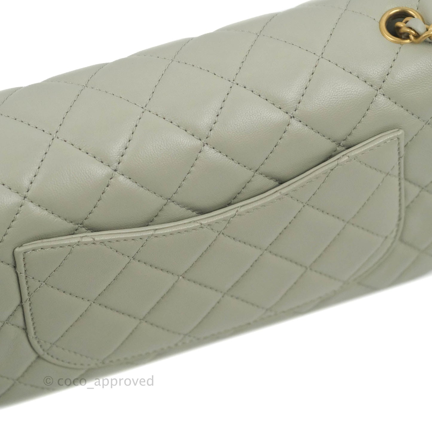 Chanel Mini Rectangular Pearl Crush Quilted Grey Lambskin Aged Gold Hardware 22C