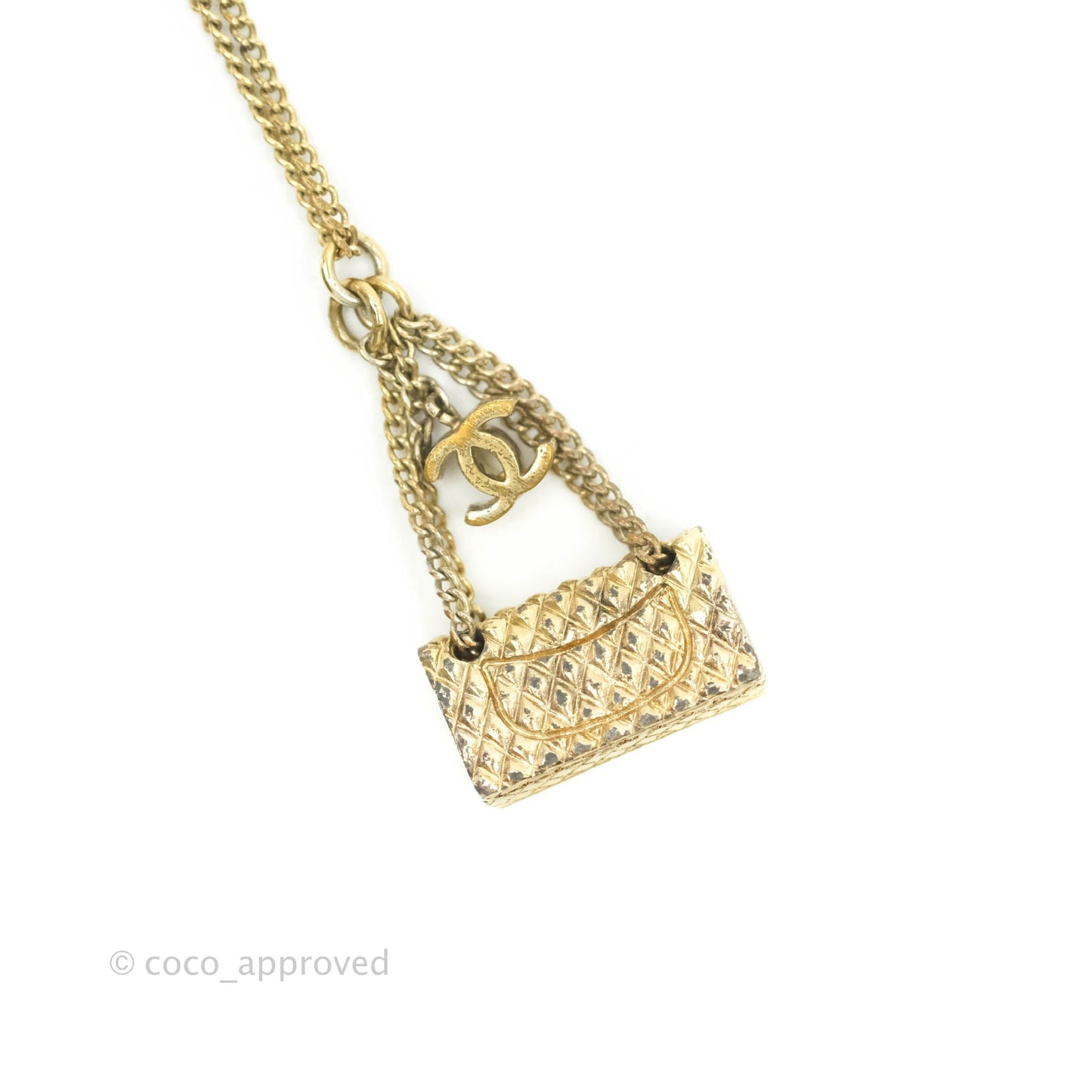 Chanel Flap Bag CC Pendant Necklace Gold Tone 05A