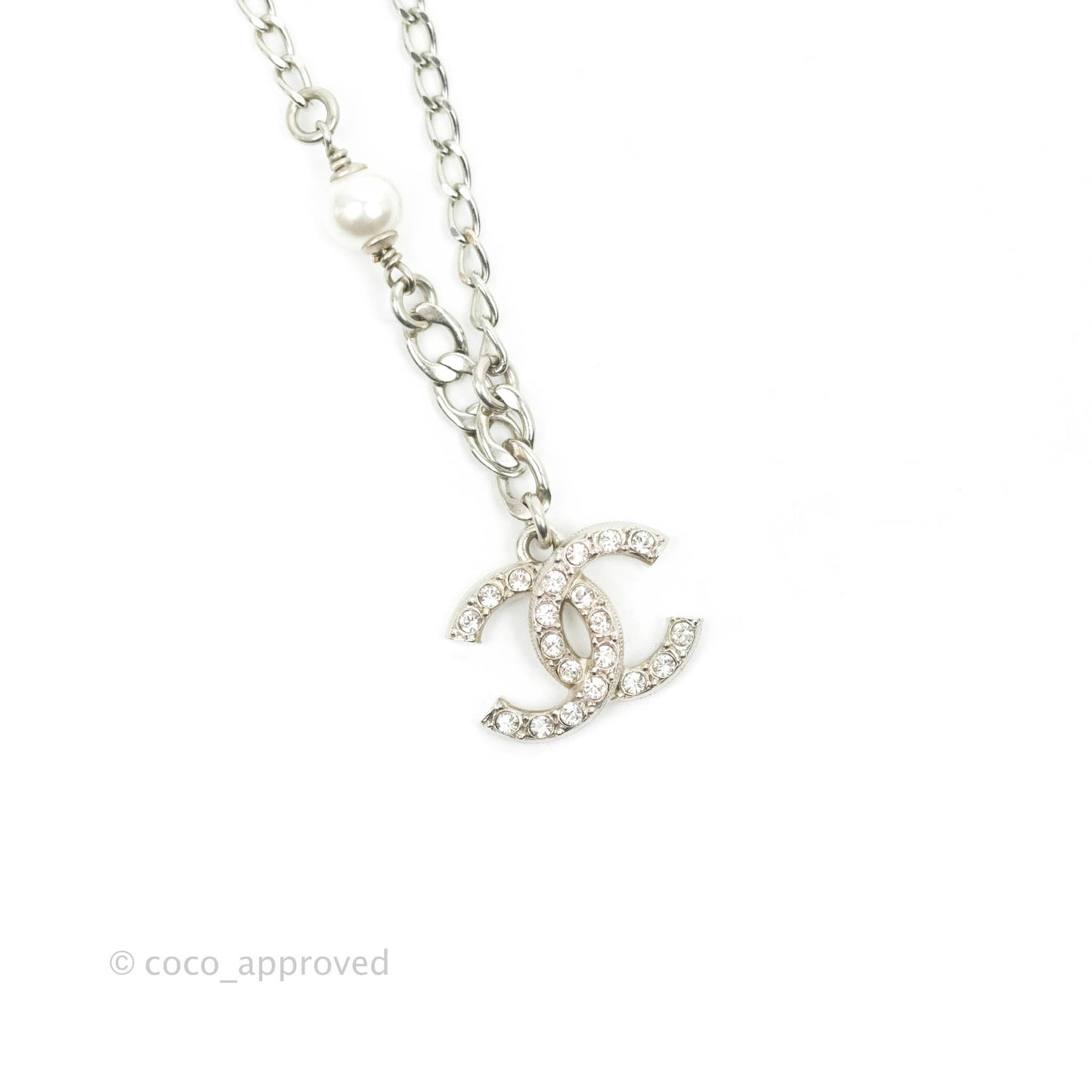 Chanel Pearl CC Crystal Bracelet Silver Tone 21A