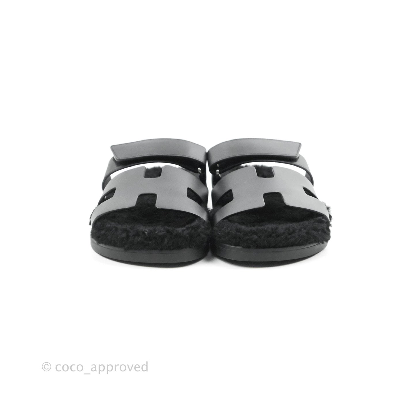 Hermès Chypre Sandal Shearling Black Calfskin