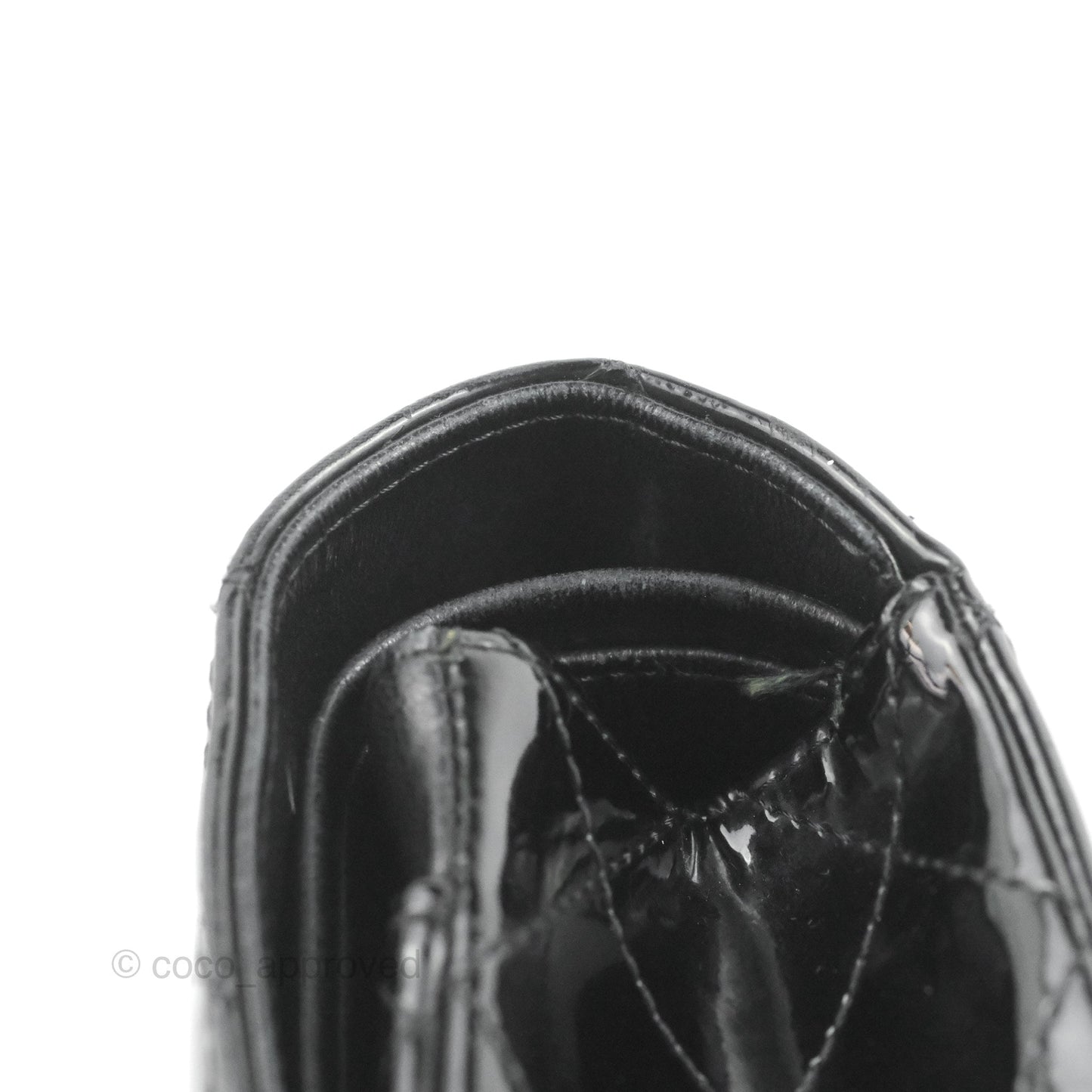 Chanel Classic M/L Medium Flap Quilted Black Patent Silver Hardware