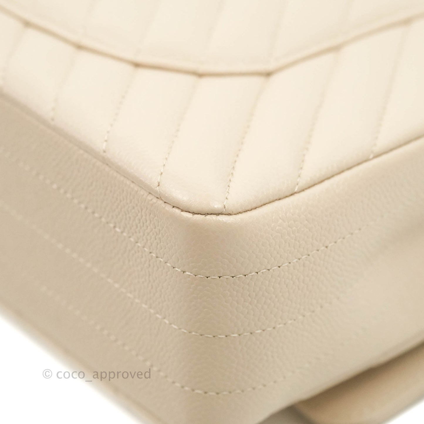 Chanel Classic M/L Medium Double Flap Chevron Ivory Caviar Gold Hardware