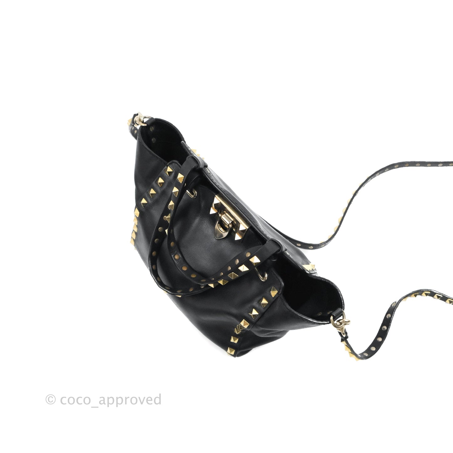 Valentino Garavani Mini Trapeze Rockstud Black Grained Calfskin Gold Hardware