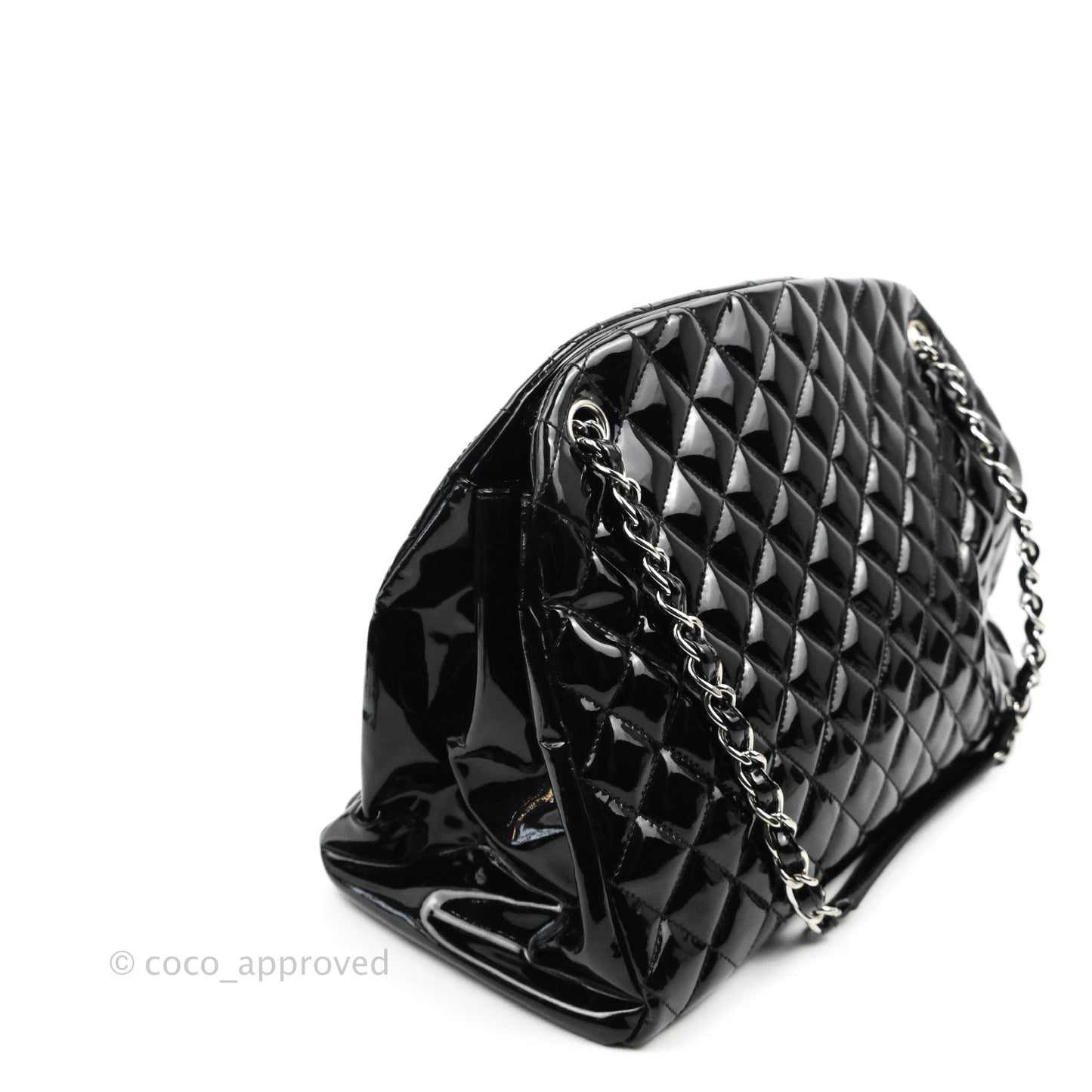 Chanel Quilted Large Just Mademoiselle Black Patent Silver Hardware