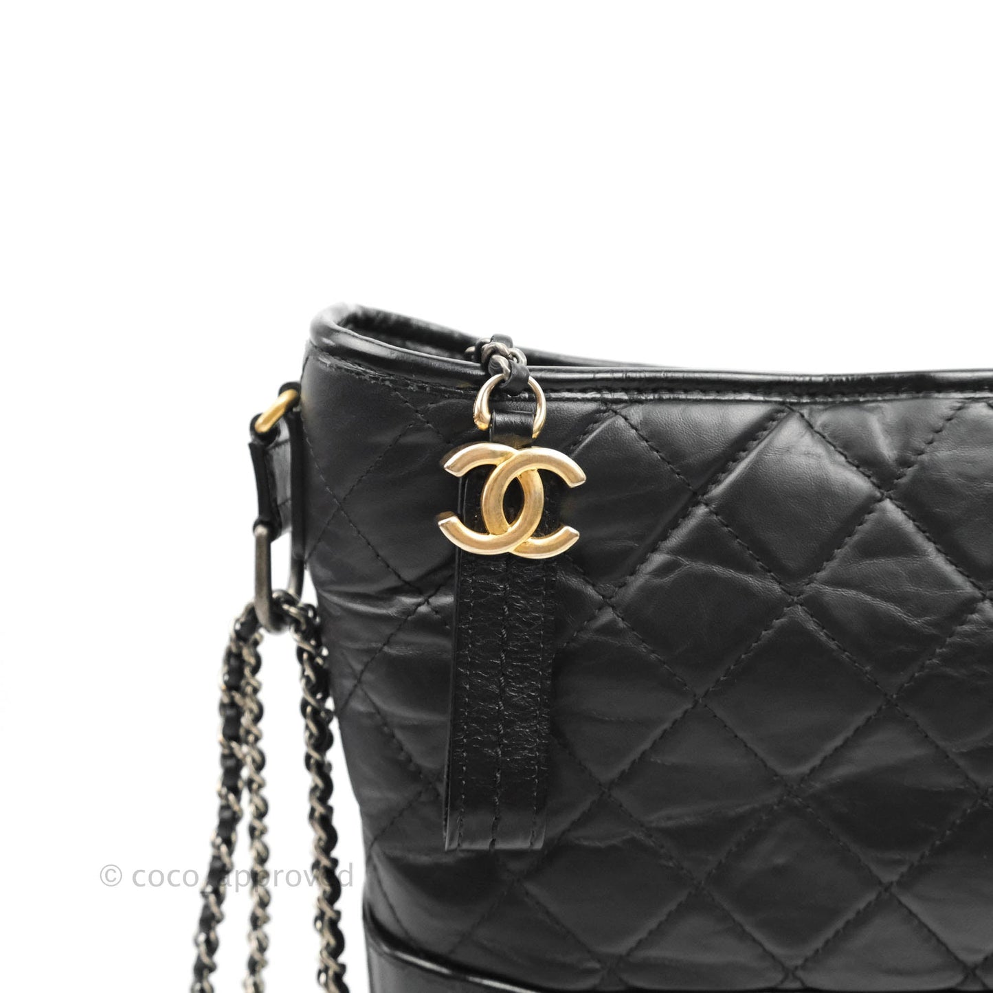 Chanel Quilted Medium Gabrielle Hobo Black Aged Calfskin Mixed Hardware
