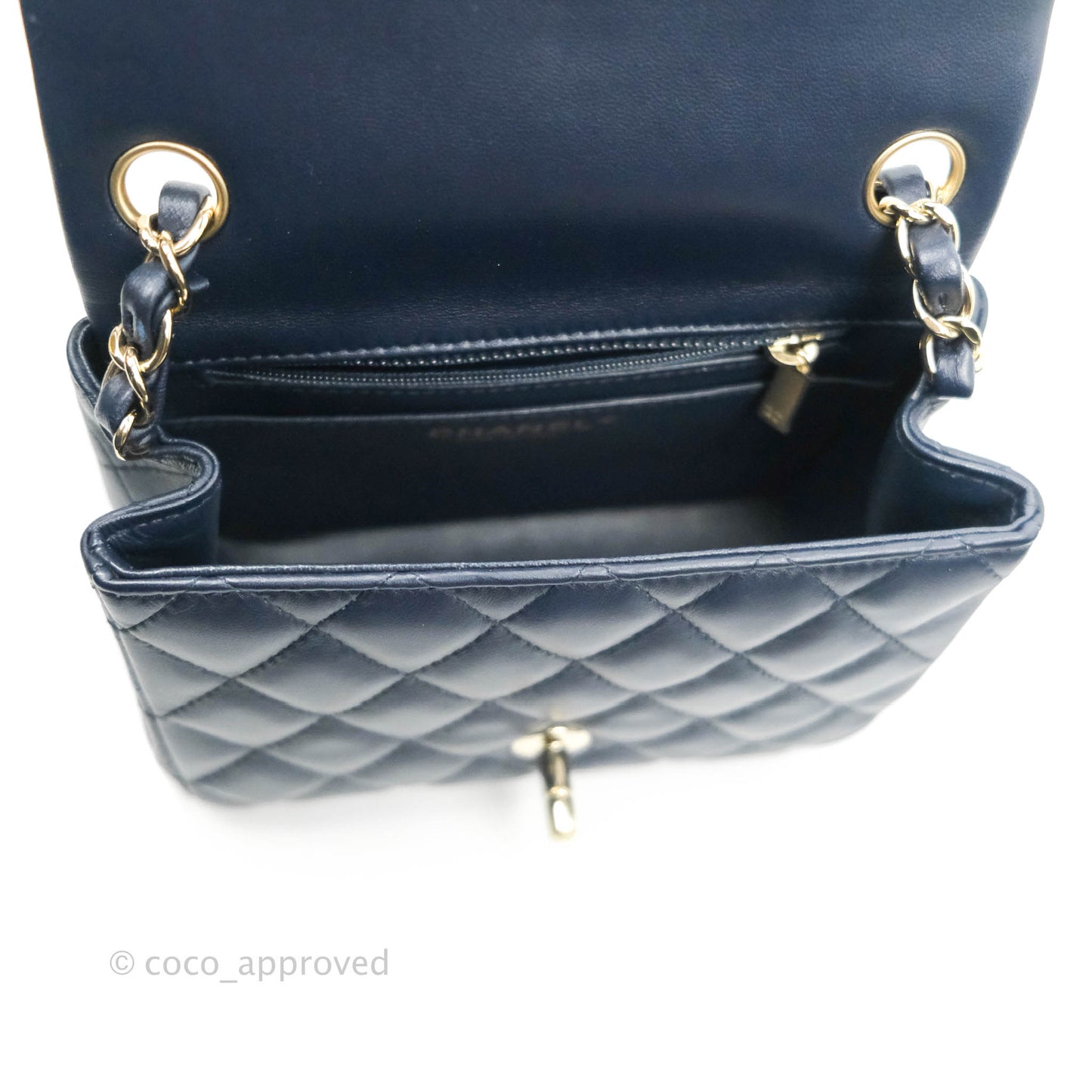 Chanel Quilted Mini Square Navy Lambskin Gold Hardware