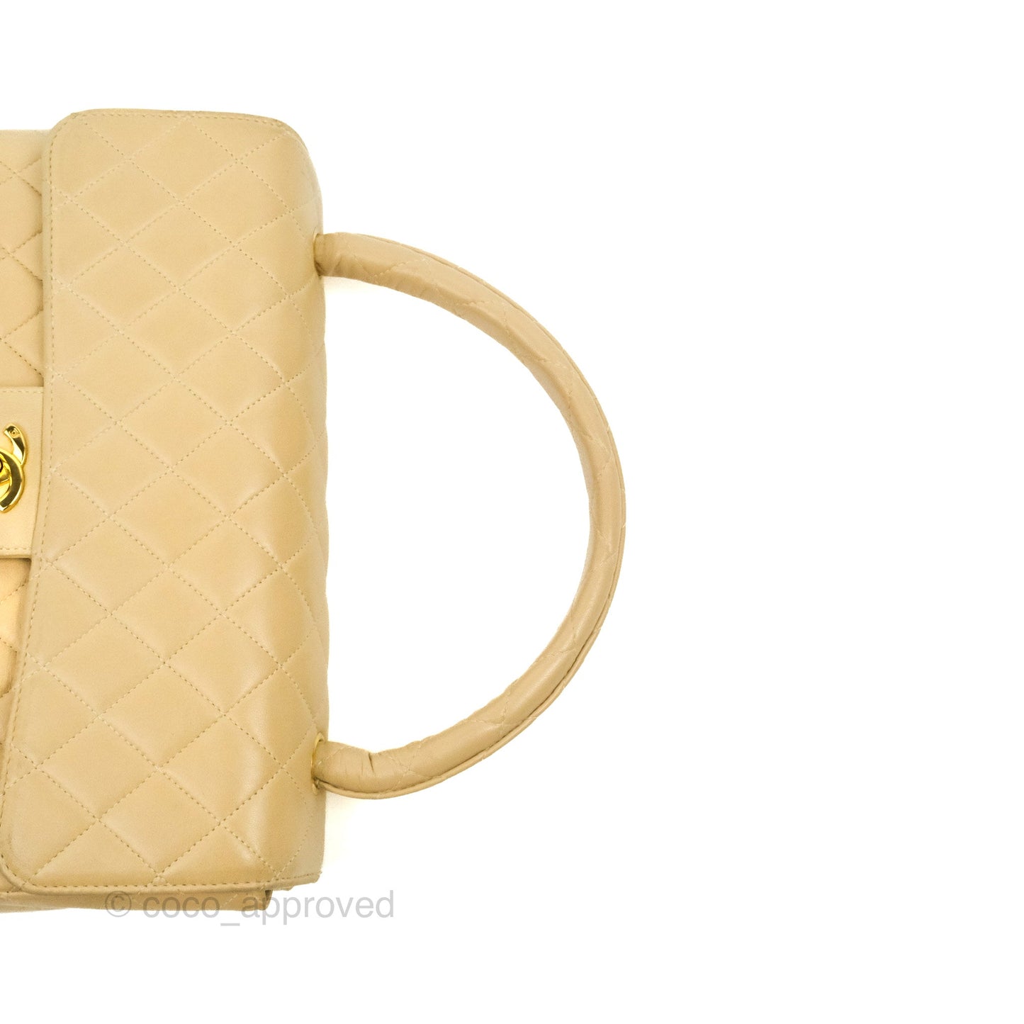 Chanel Vintage Top Handle Flap Bag Beige Lambskin 24K Gold Hardware