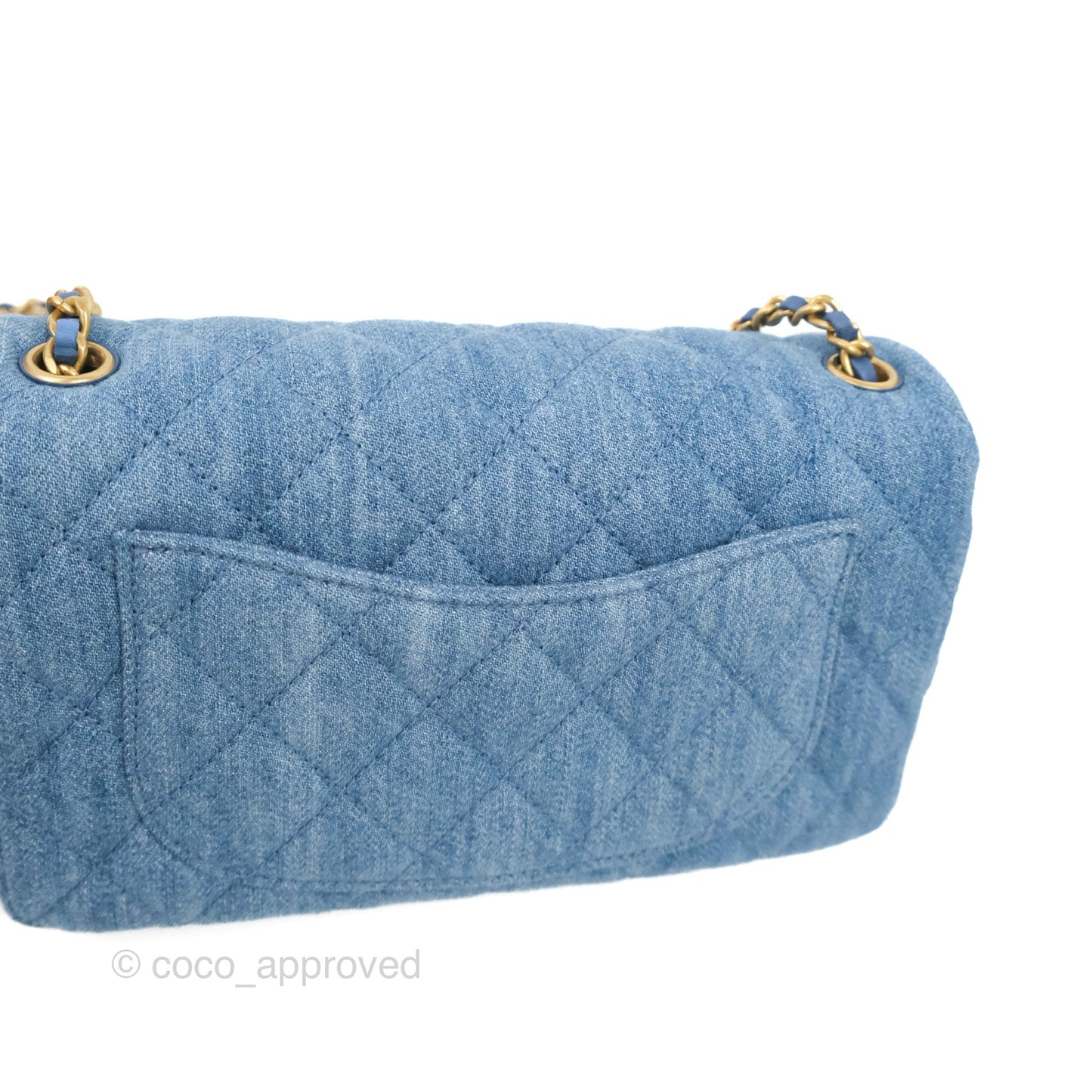 Chanel Mini Rectangular Pearl Crush Quilted Denim Aged Gold Hardware
