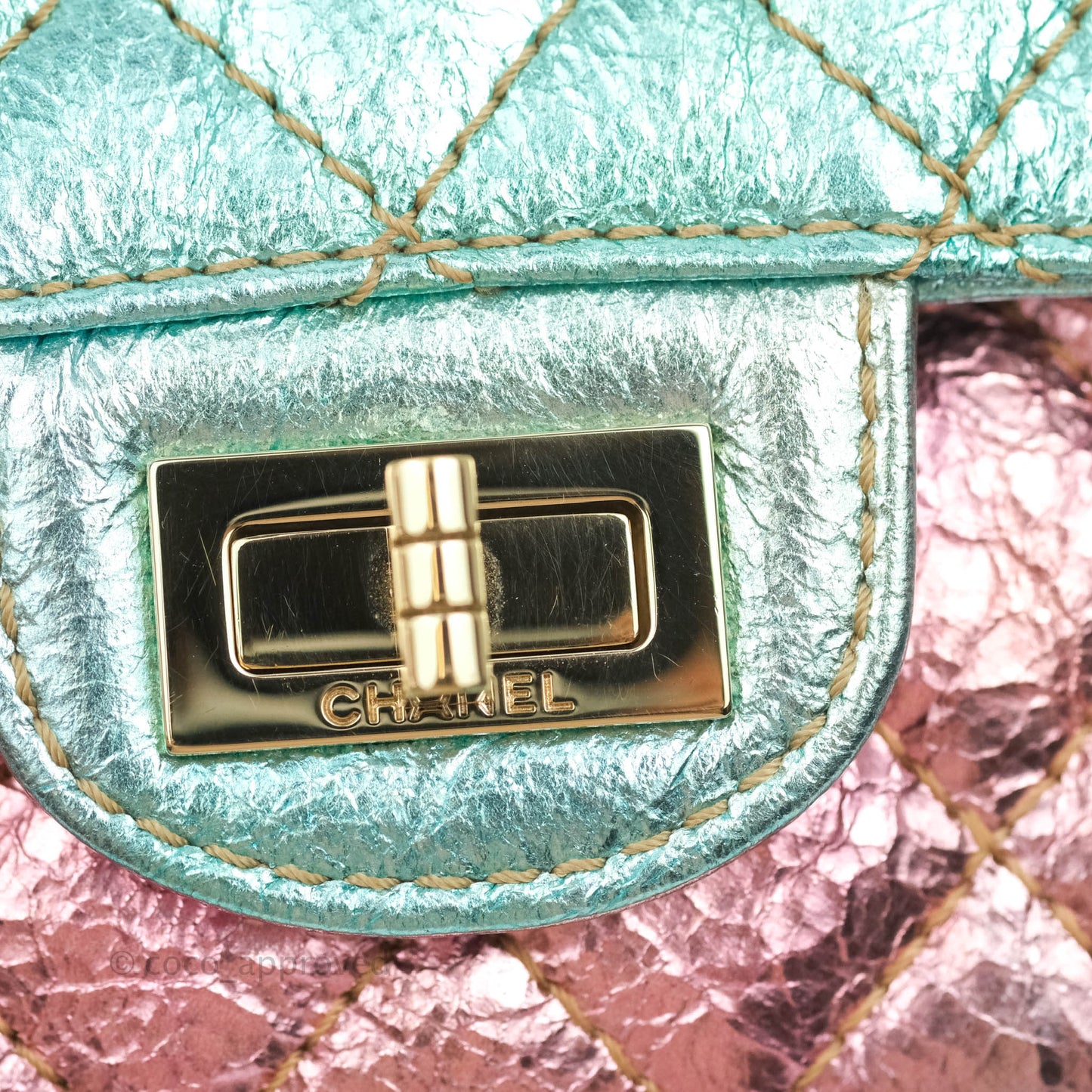 Chanel Quilted Mini Reissue 224 Metallic Rainbow Crumpled Calfskin Gold Hardware