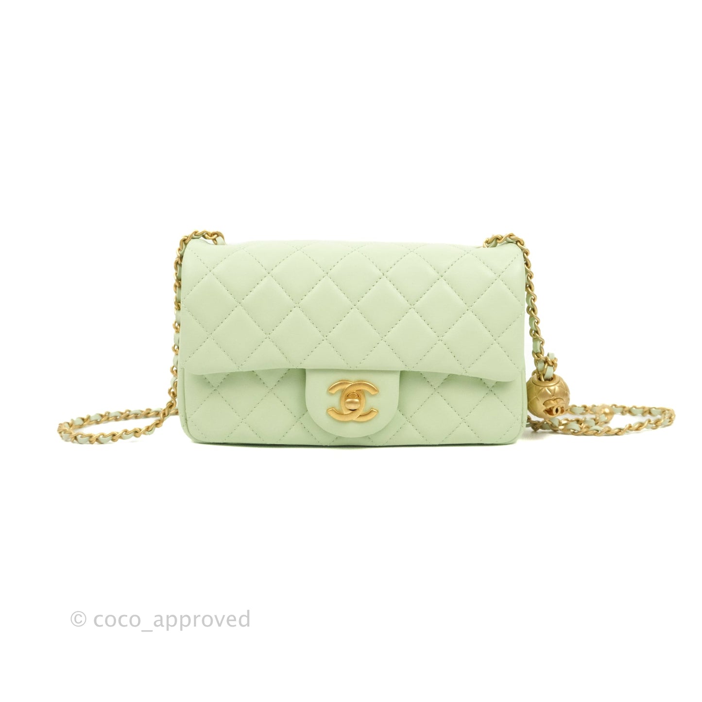 Chanel Quilted Mini Rectangular Pearl Crush Avocado Green Lambskin Aged Gold Hardware 22C