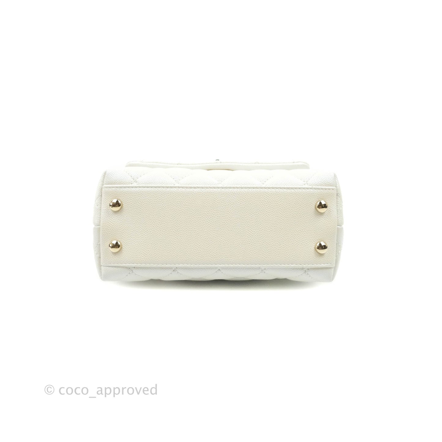 Chanel Mini Coco Handle Quilted Iridescent White Caviar Gold Hardware