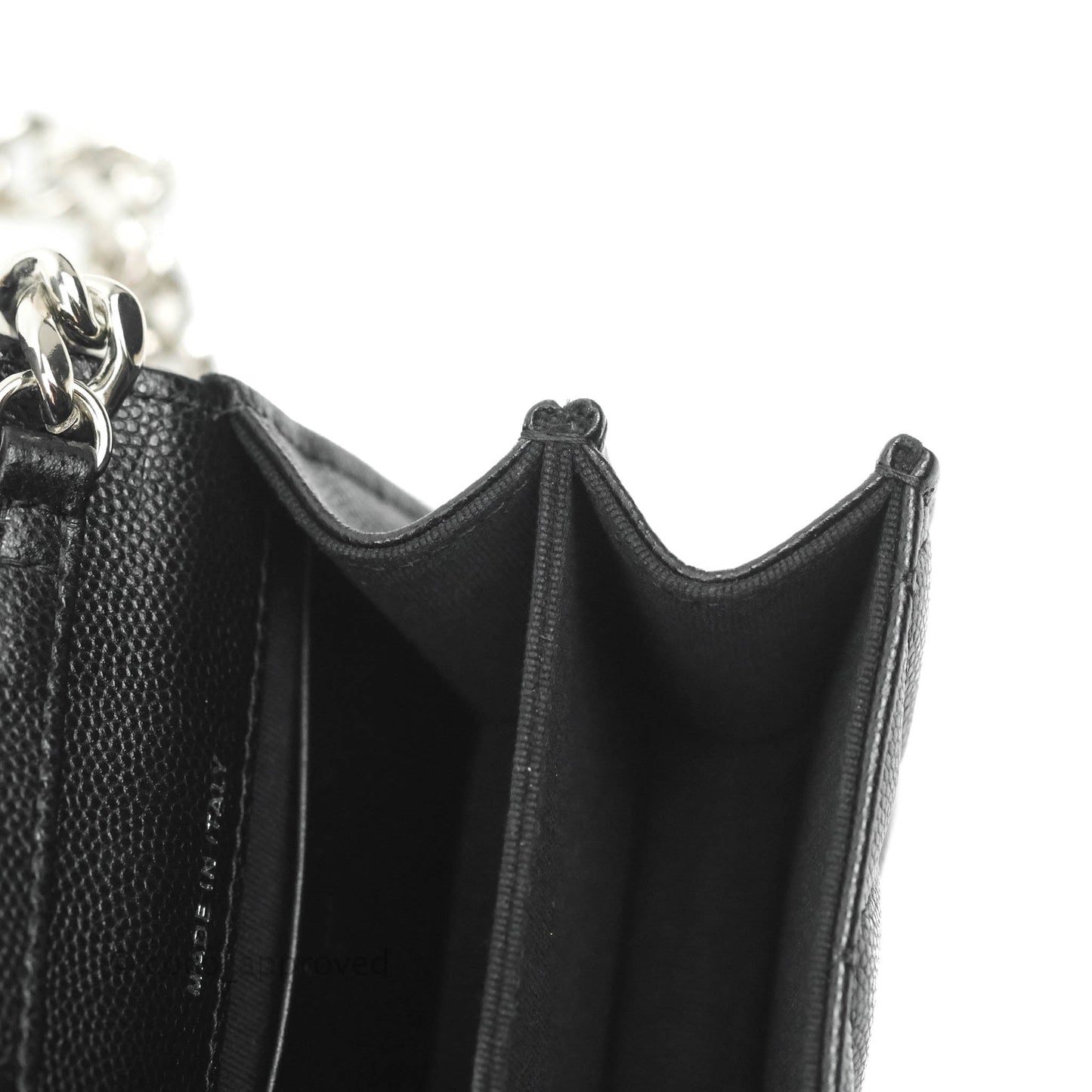 Chanel Mini Clutch With Chain Black Caviar Enamel Silver Hardware 22S