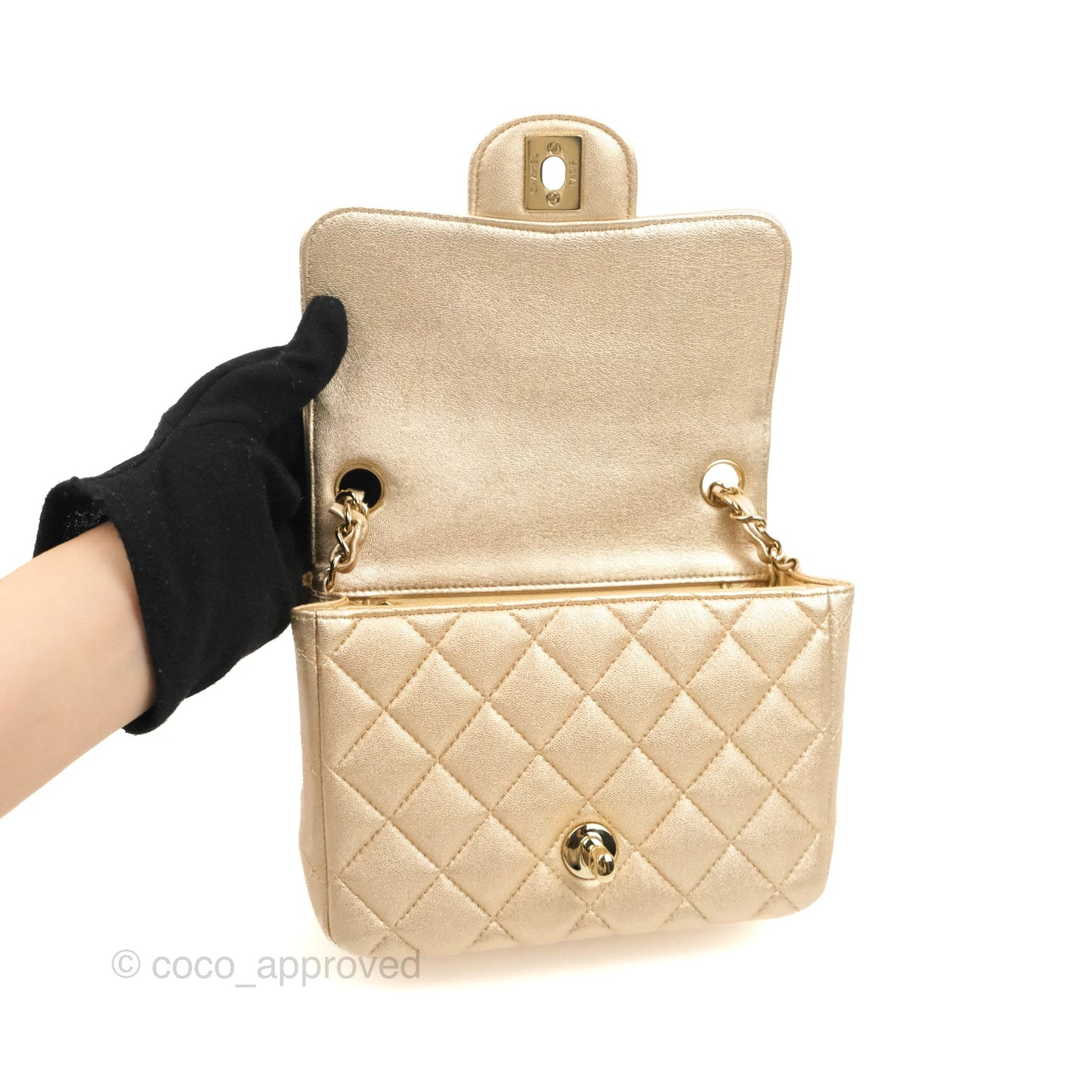 Chanel Quilted Mini Square Iridescent Gold Lambskin Gold Hardware 21P