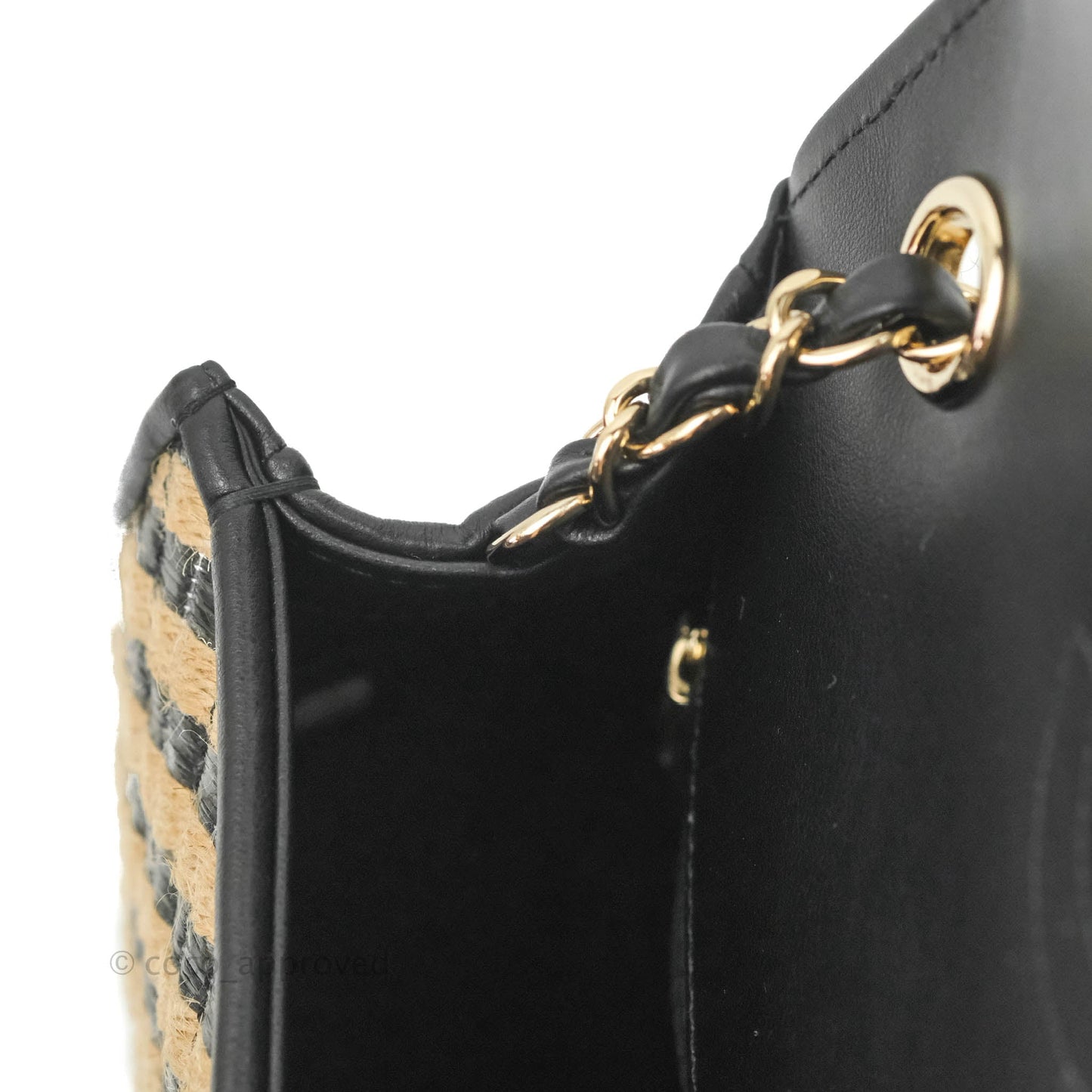 Chanel Quilted Mini Rectangular Flap Raffia Jute Thread Black & Beige Gold Hardware