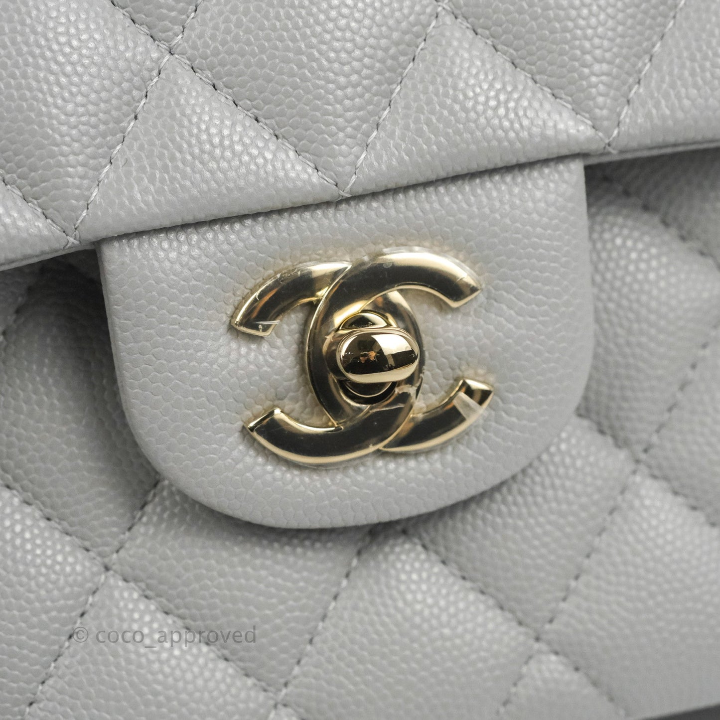 Chanel Small Classic Quilted Flap Grey Caviar Gold Hardware 21A