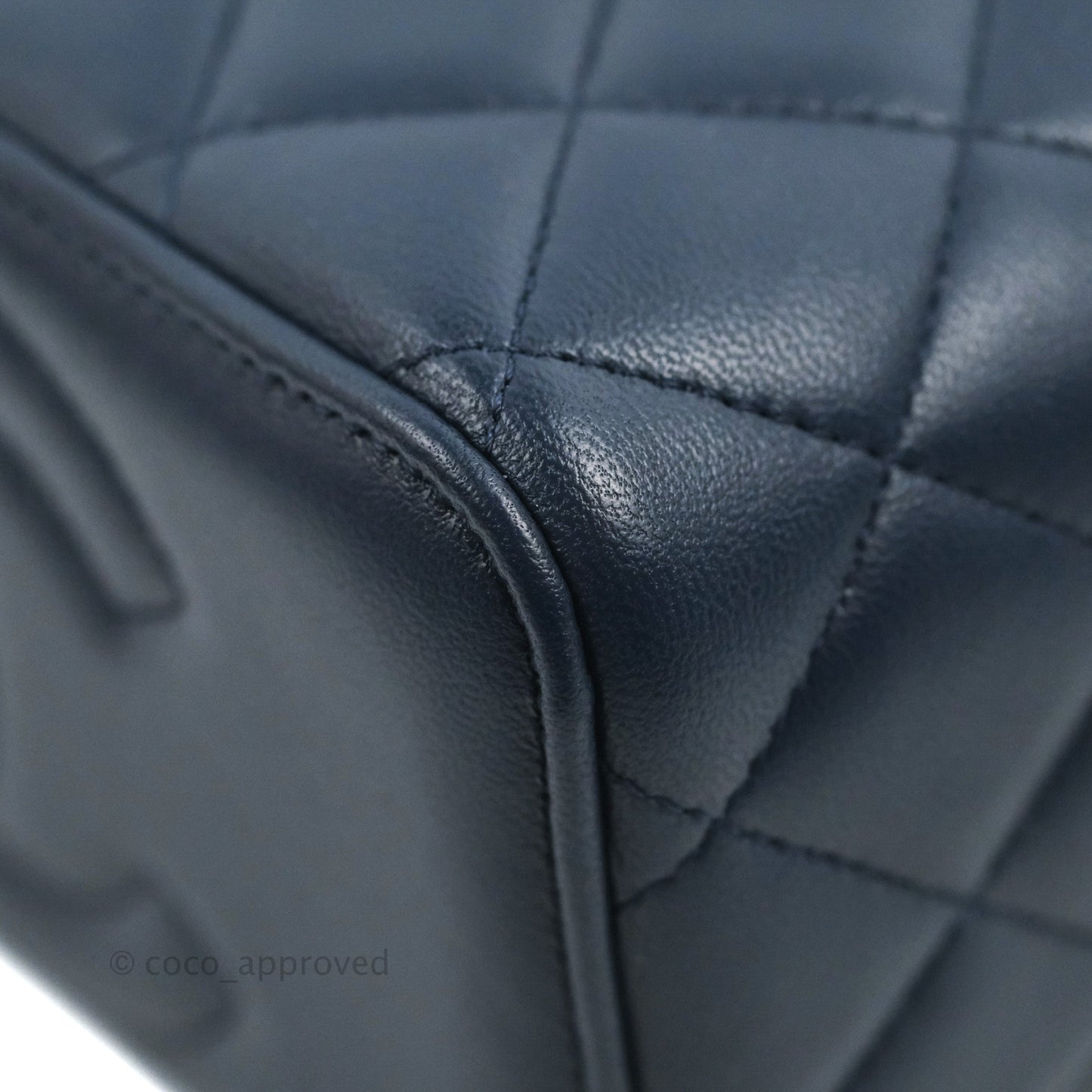 Chanel Vanity Rectangular Metal Top Handle Navy Lambskin Aged Gold Hardware 22B