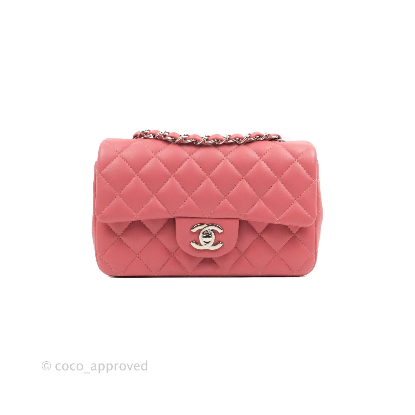 Chanel Quilted Mini Rectangular Flap Pink Lambskin Silver Hardware