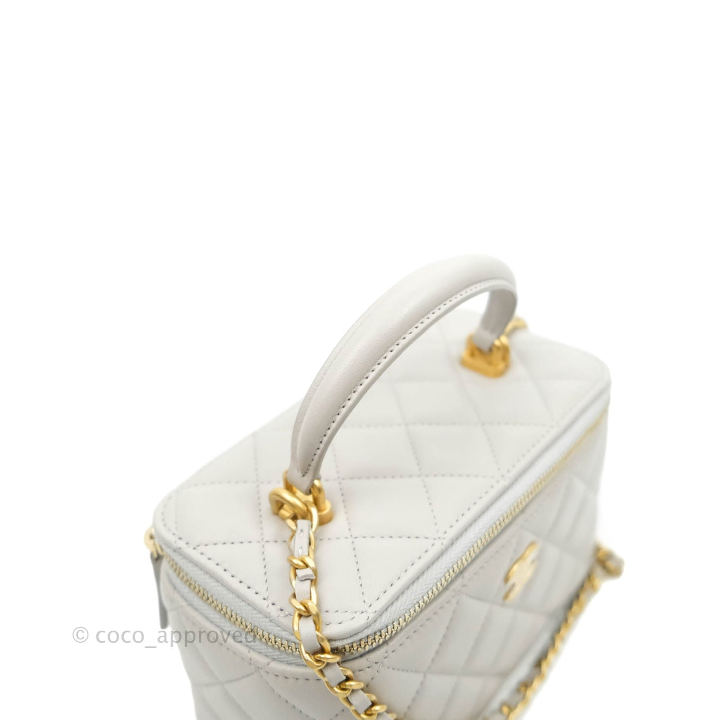Chanel Classic Vanity Rectangular Top Handle With Chain Grey Lambskin Aged Gold Hardware