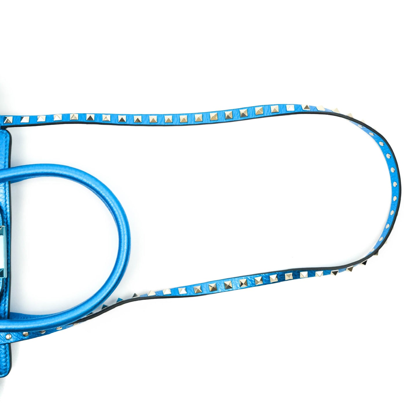 Valentino Garavani Small Trapeze Rockstud Metallic Blue Grained Calfskin Gold Hardware