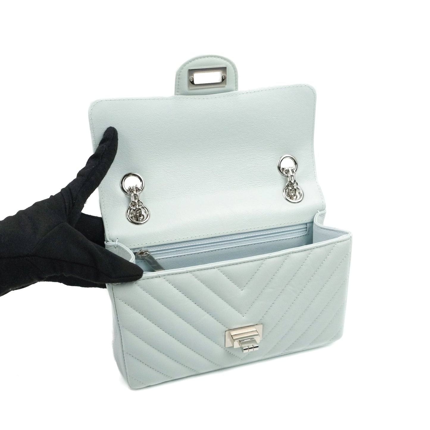 Chanel Mini Reissue 224 Blue Aged Calfskin Silver Hardware