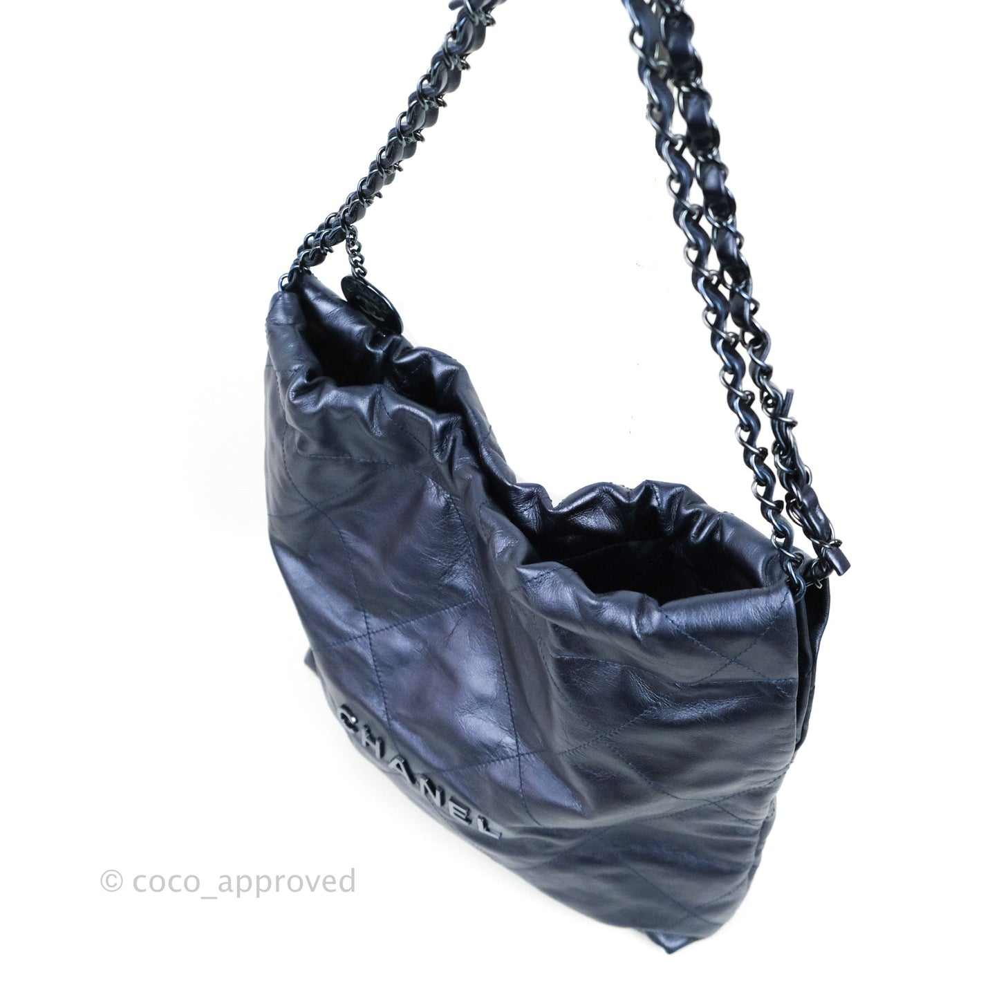 Chanel 22 Small Metallic Midnight Blue Aged Calfskin Midnight Blue/Silver Hardware