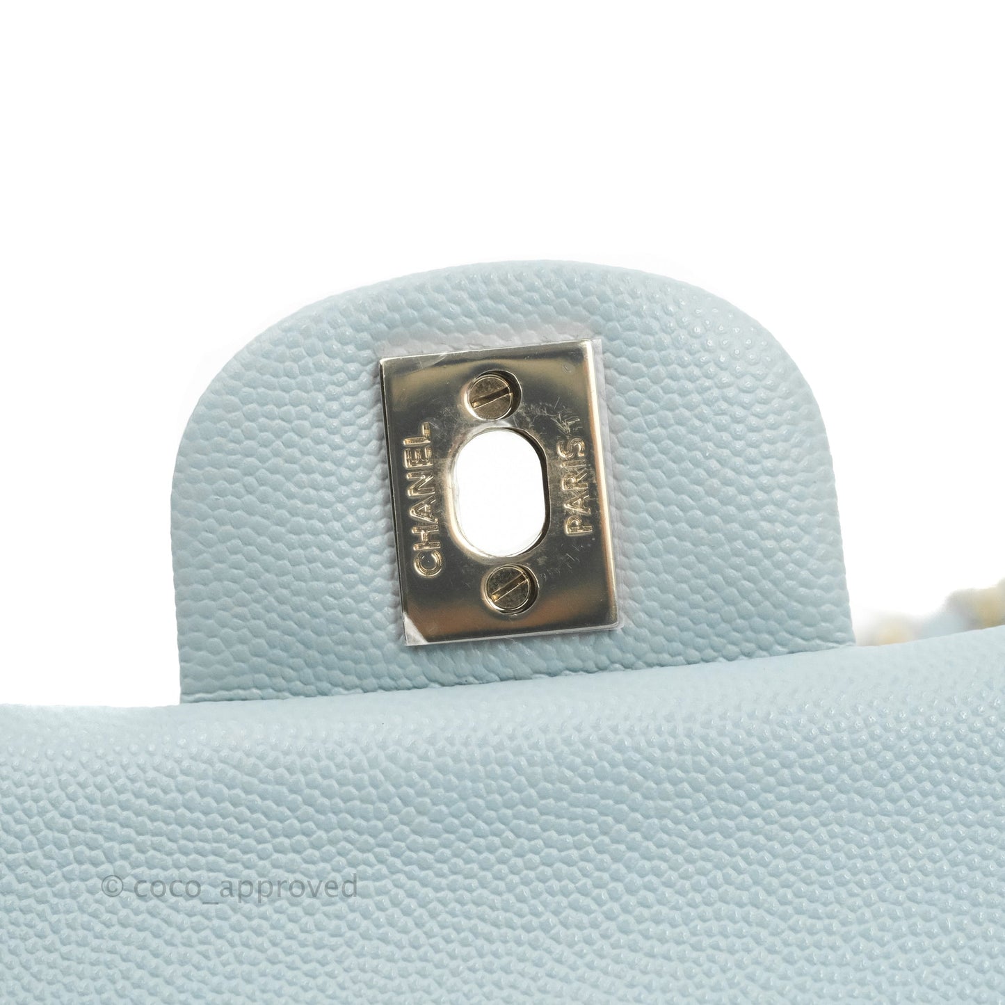 Chanel Small Classic Quilted Flap Light Blue Caviar Gold Hardware