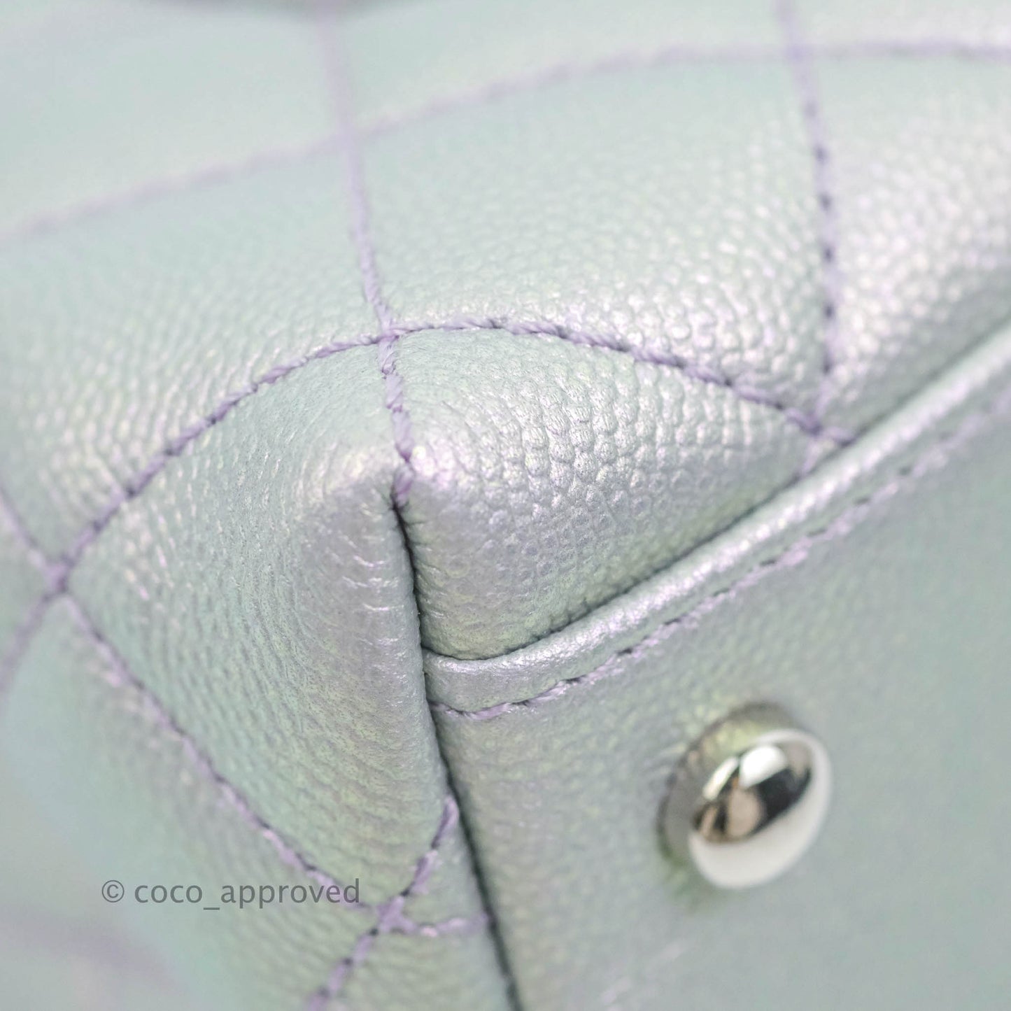 Chanel Mini Coco Handle Quilted Iridescent Lilac Caviar Rainbow Hardware
