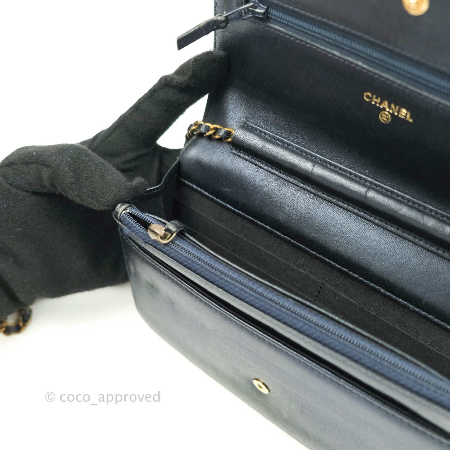 Chanel Boy Wallet on Chain WOC Blue Lambskin Gold Hardware