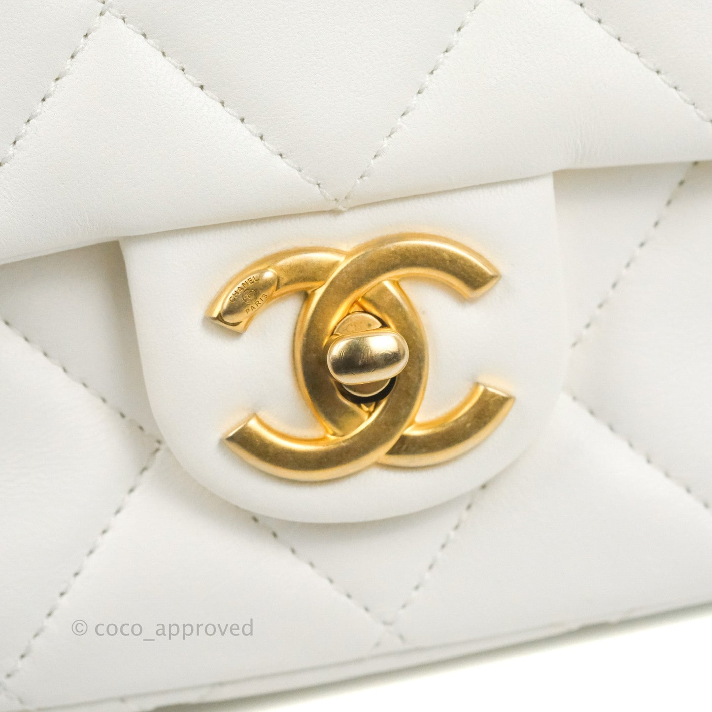 Chanel Quilted My Perfect Mini With Pearl White Lambskin Aged Gold Hardware