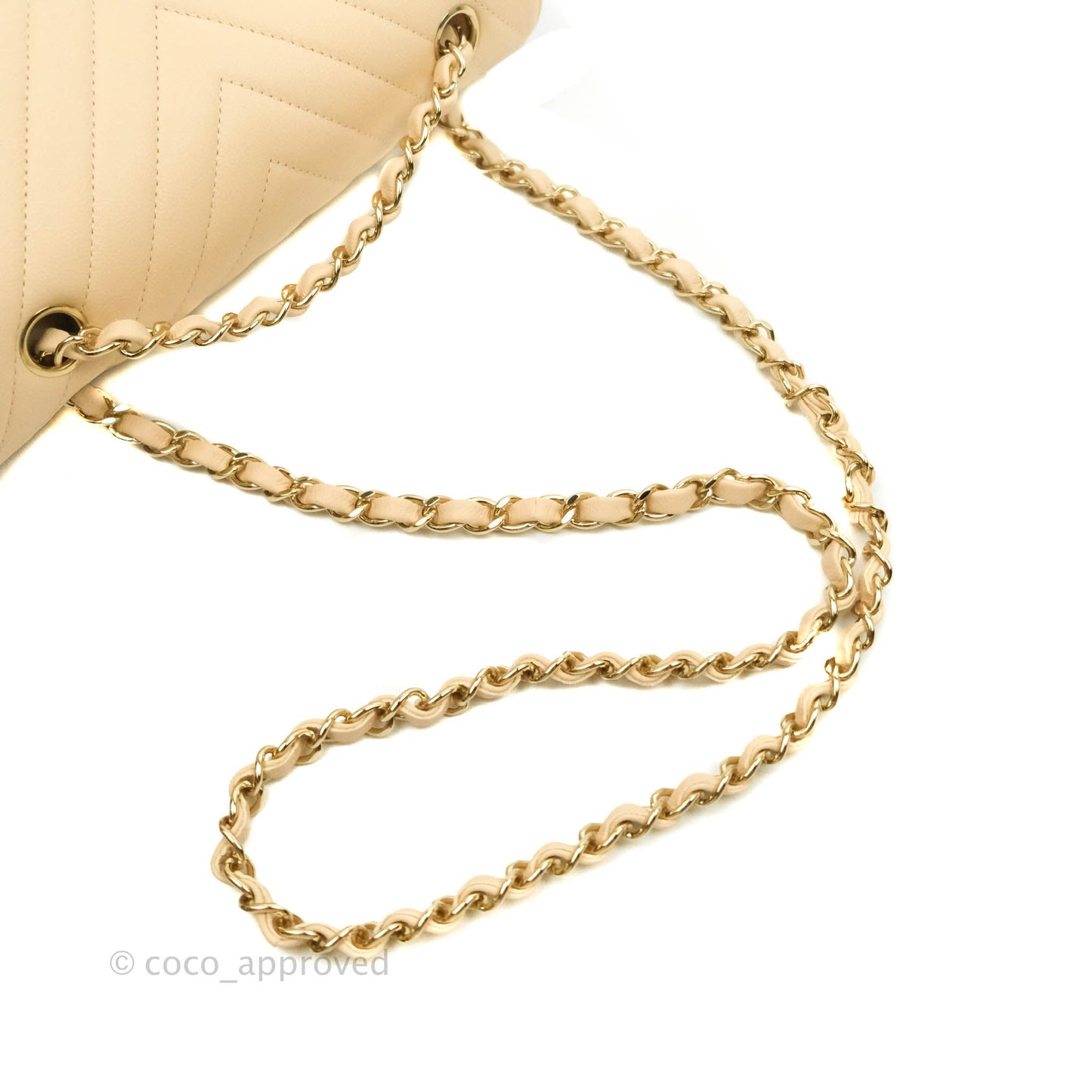 Chanel Classic S/M Small Double Flap Chevron Beige Caviar Gold Hardware