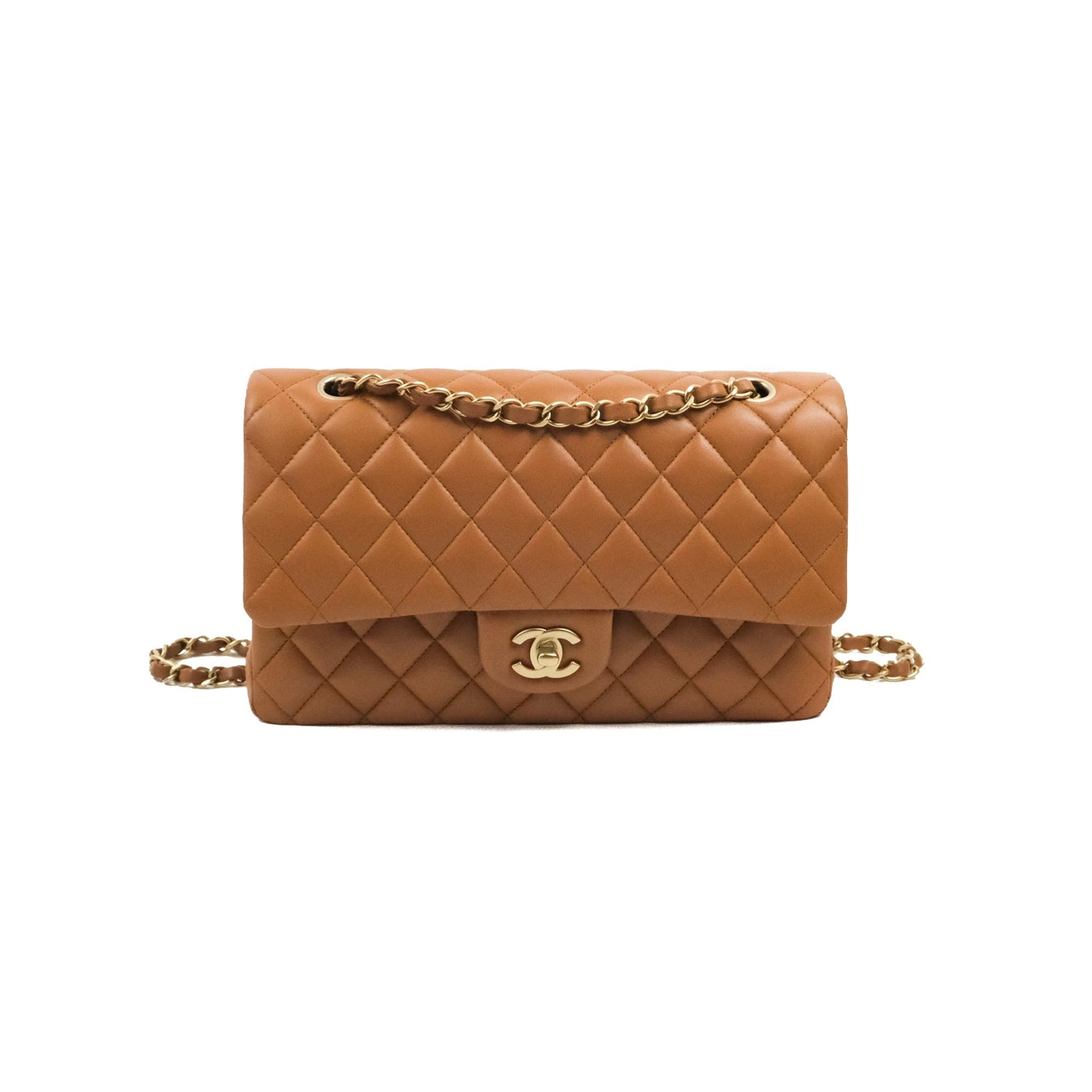 Chanel Classic M/L Medium Flap Quilted Dark Beige Caramel Lambskin Gold Hardware