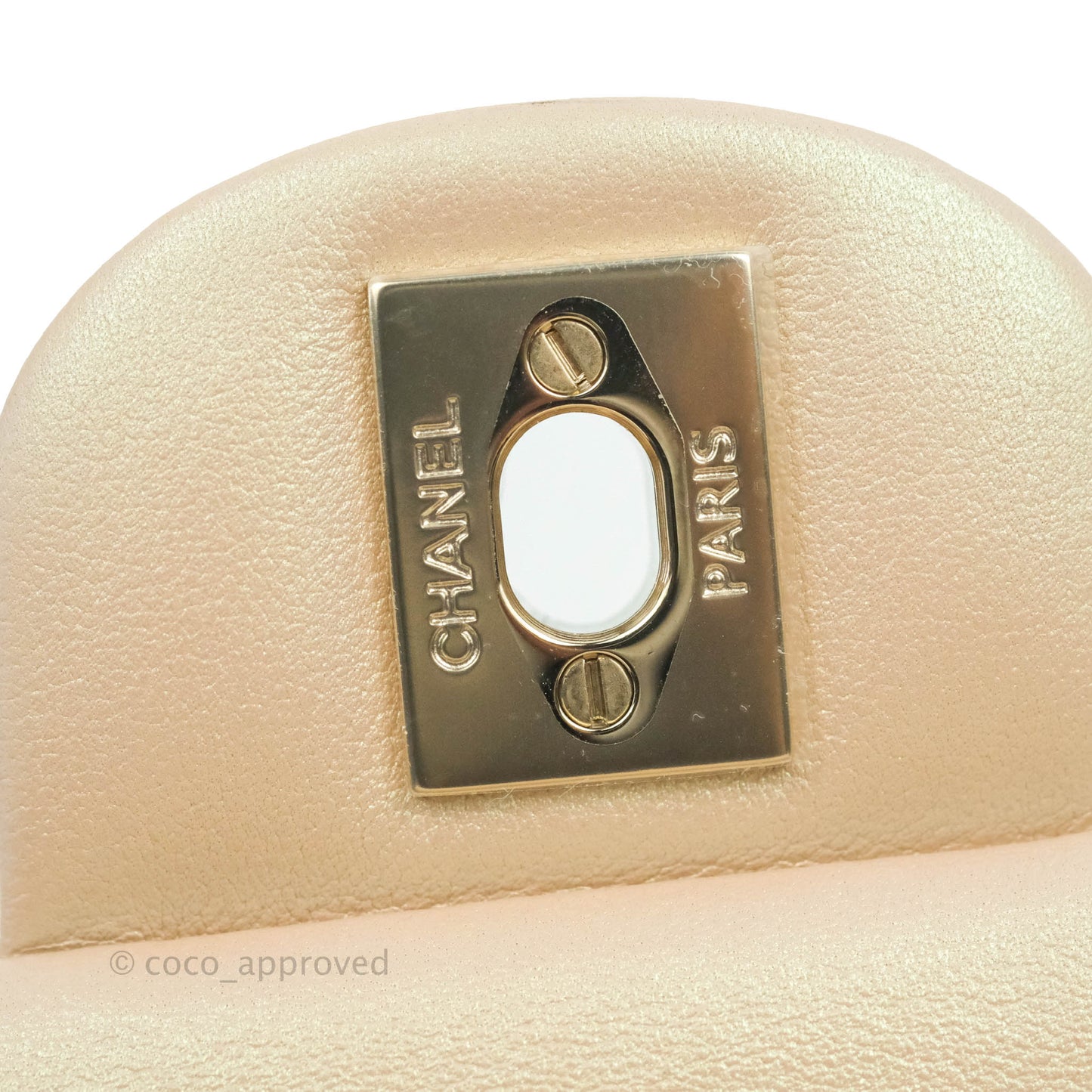 Chanel Classic M/L Medium Double Flap Iridescent Beige Calfskin Gold Hardware 21S
