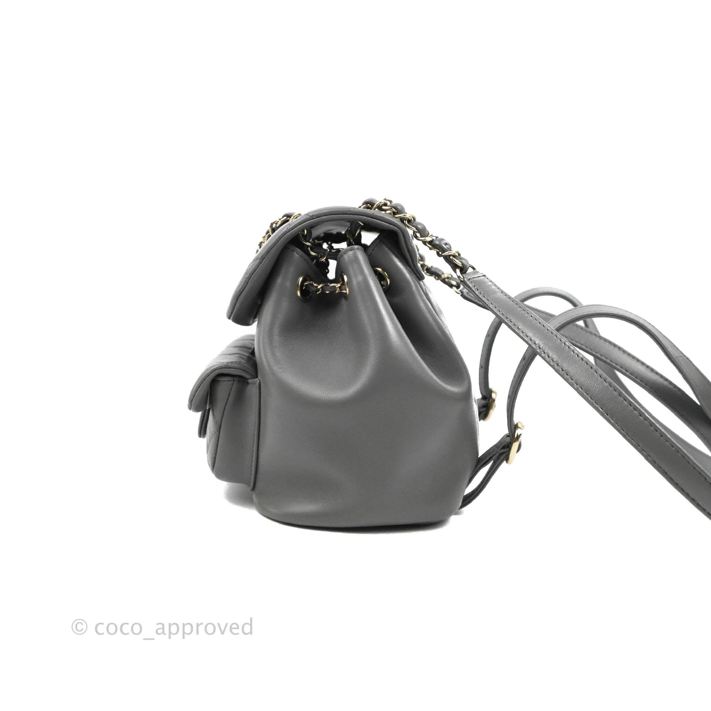Chanel Quilted Small Duma Drawstring Backpack Grey Lambskin Gold Hardware 22A