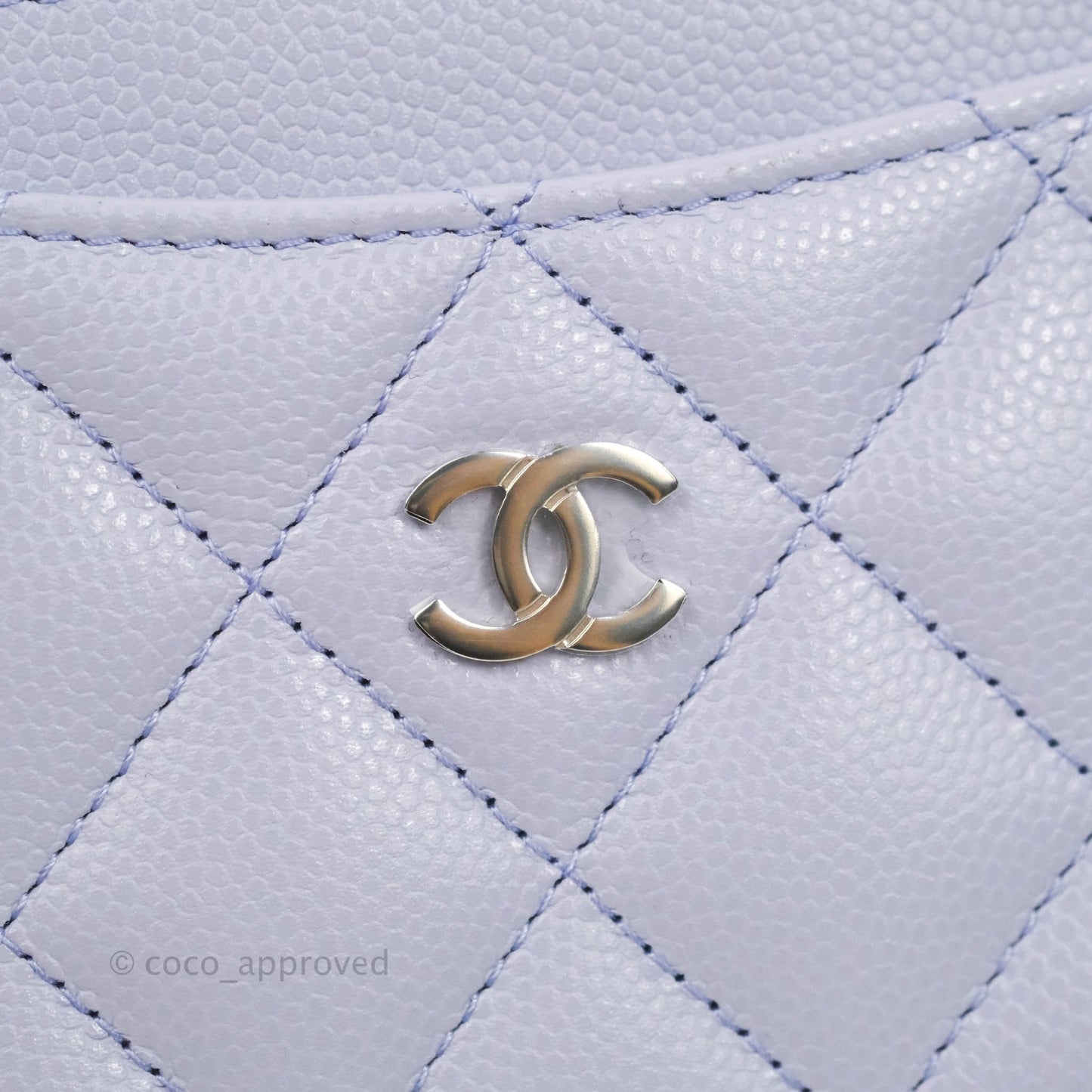 Chanel Classic Flat Card Holder Light Purple Caviar Silver Hardware