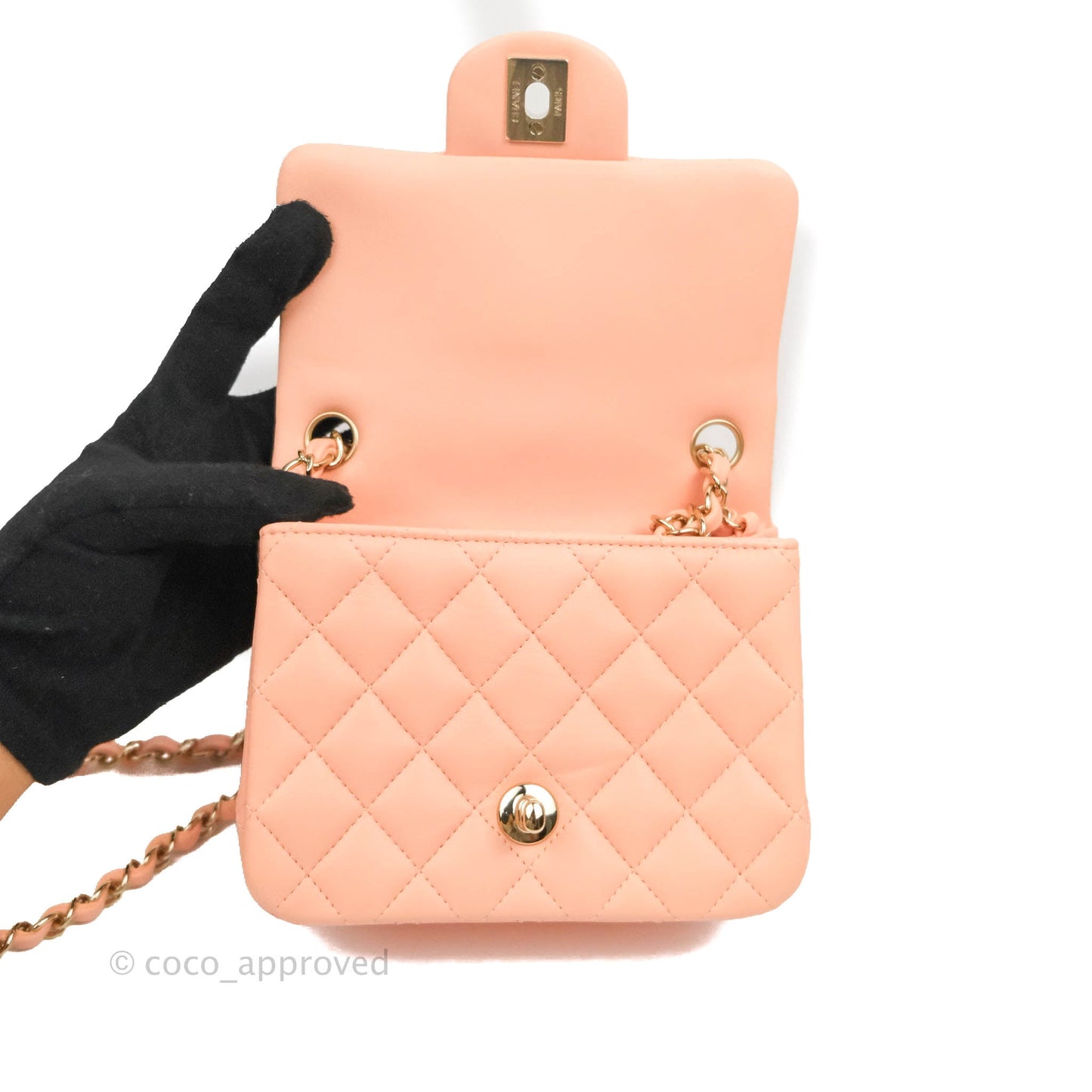 Chanel Quilted Mini Square Beige Pink Lambskin Gold Hardware