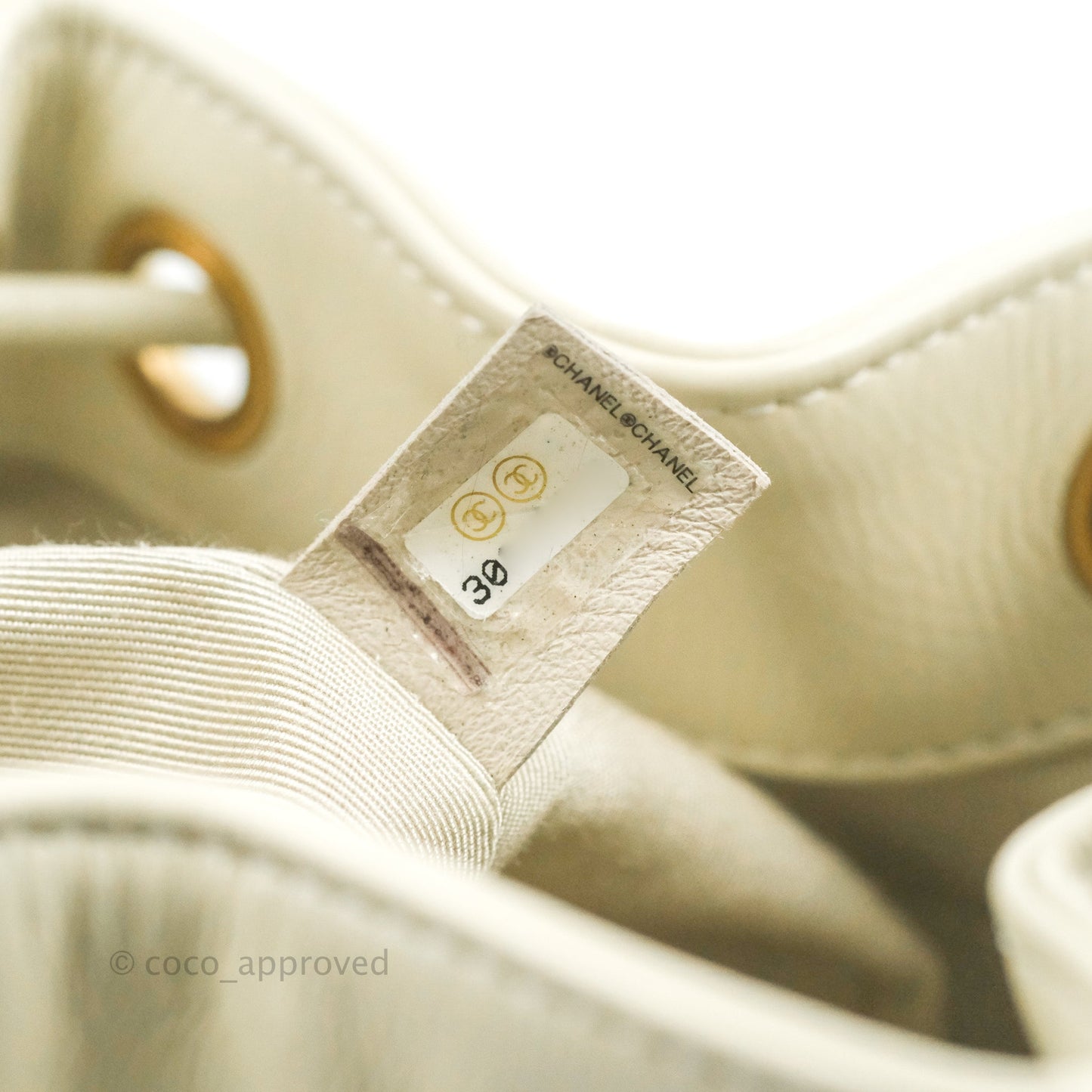 Chanel CC Small Drawstring Bucket Bag White Calfskin Aged Gold Hardware
