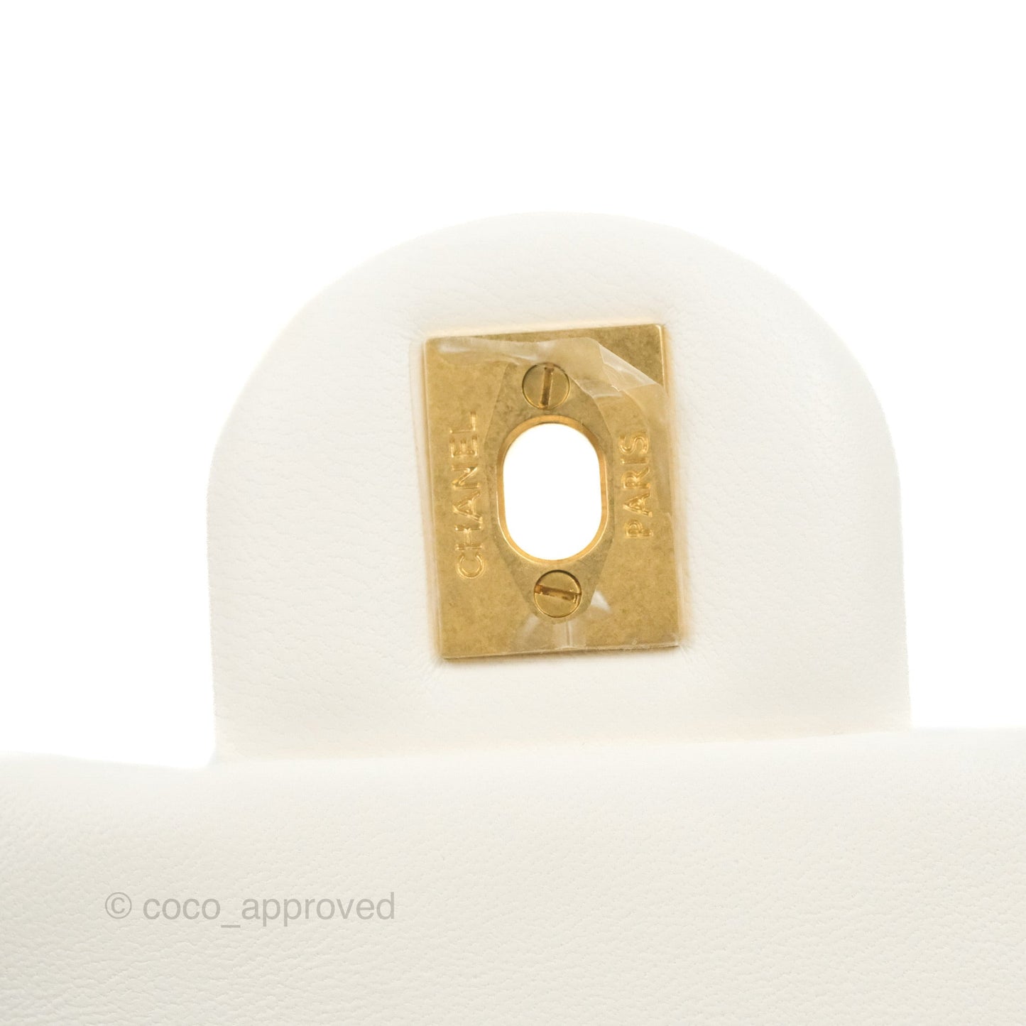 Chanel Mini Square Pearl Crush Quilted White Lambskin Aged Gold Hardware