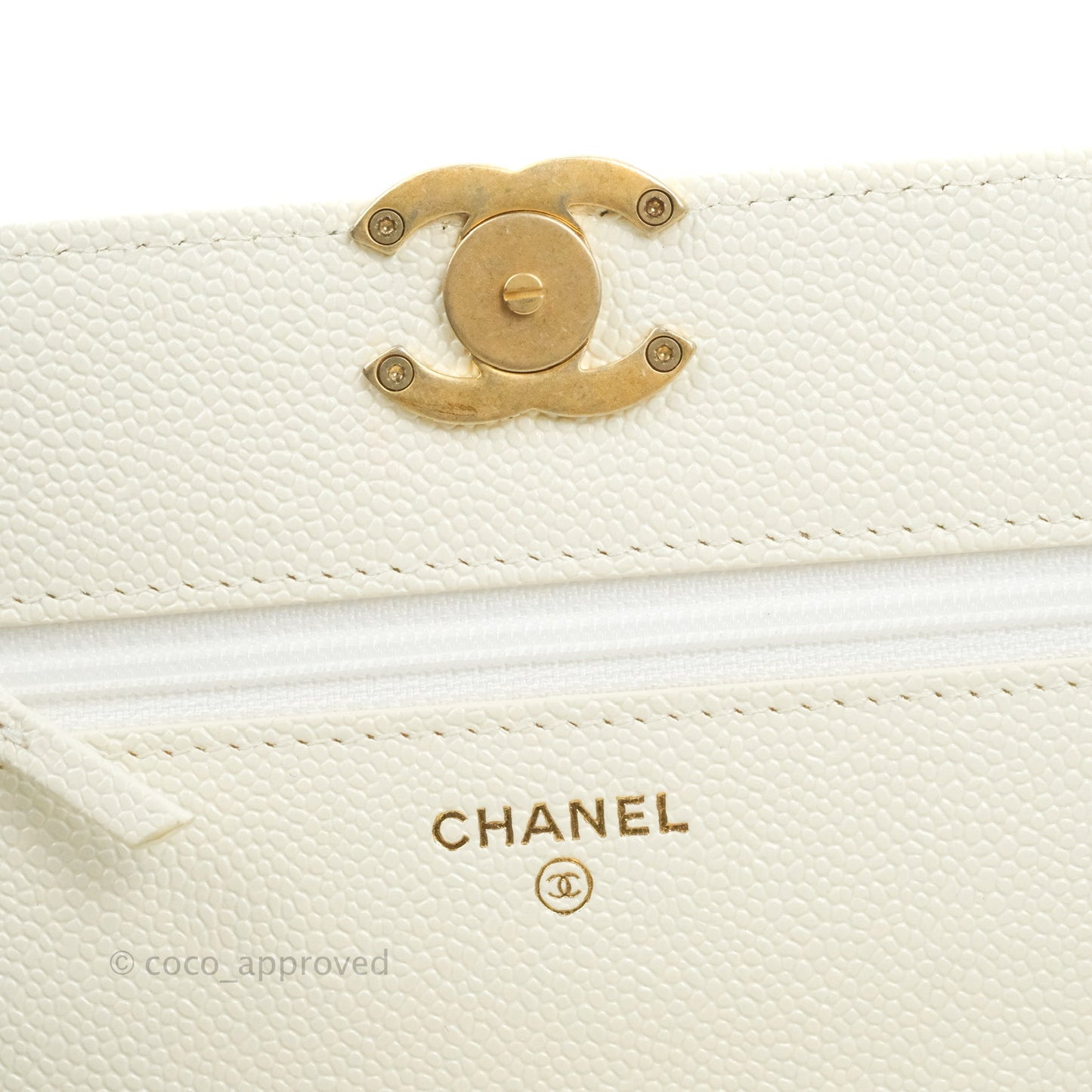 Chanel Quilted Wallet On Chain WOC Melody Ivory White Caviar Gold Hardware