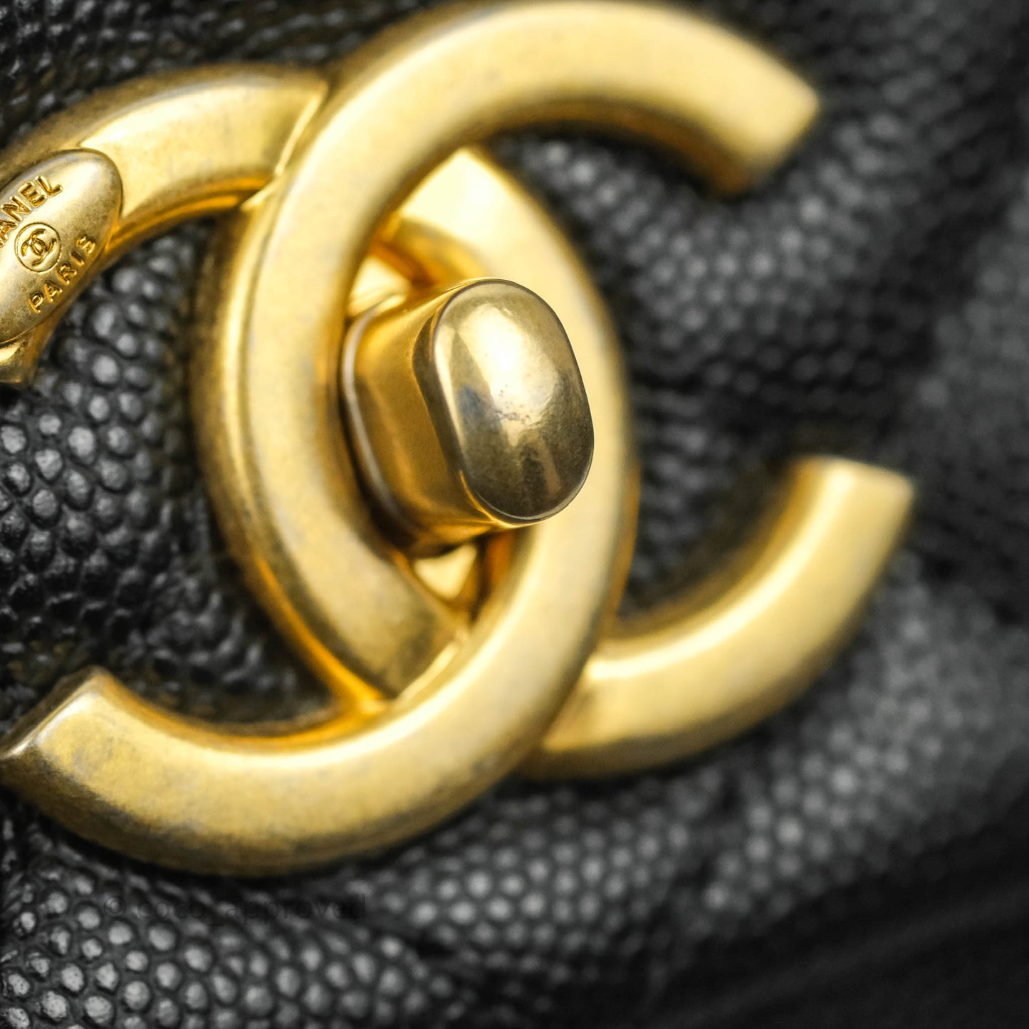 Chanel Medium Coco Handle Quilted Black Caviar Lizard Handle Gold Hardware