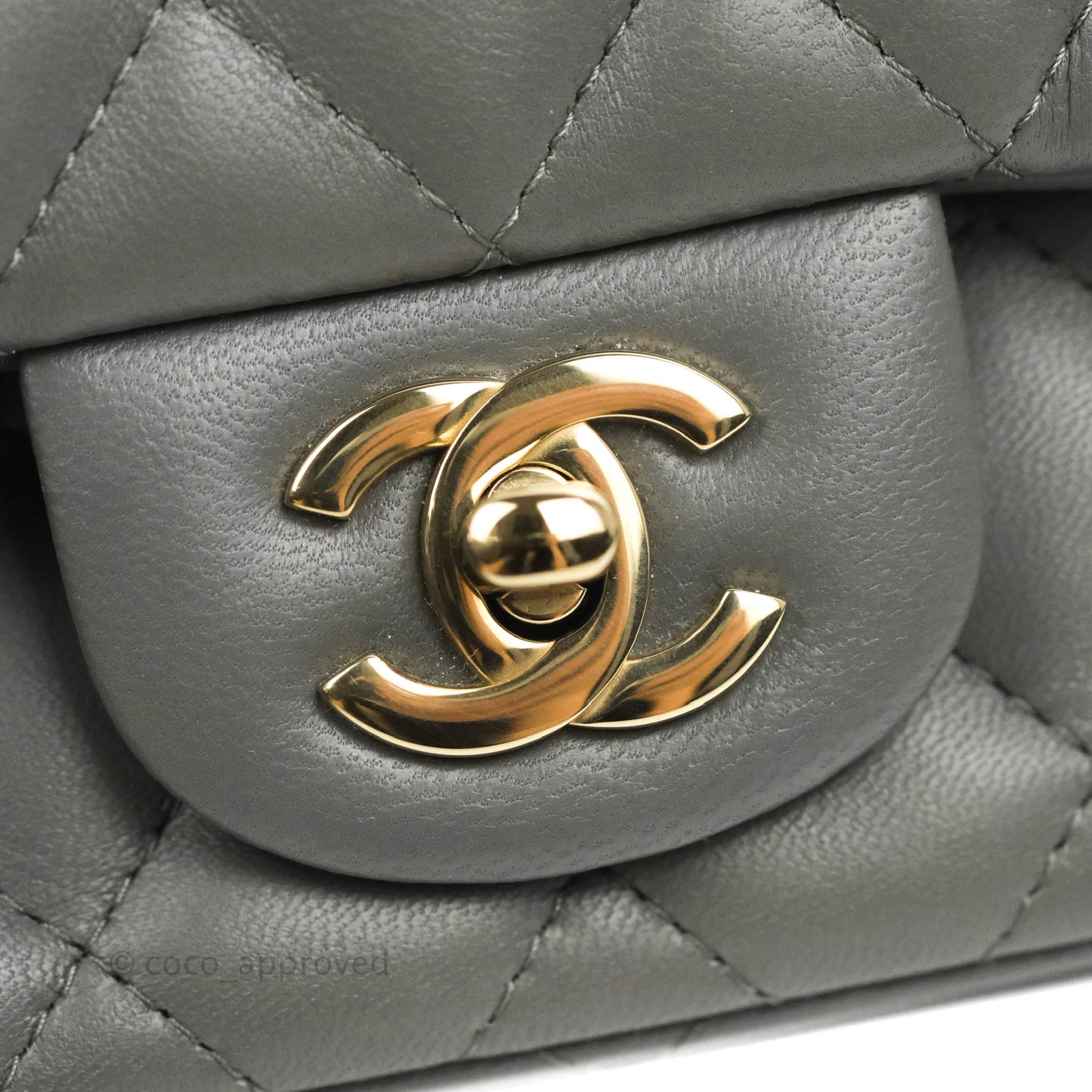 Chanel Quilted Mini Square Grey Lambskin Gold Hardware